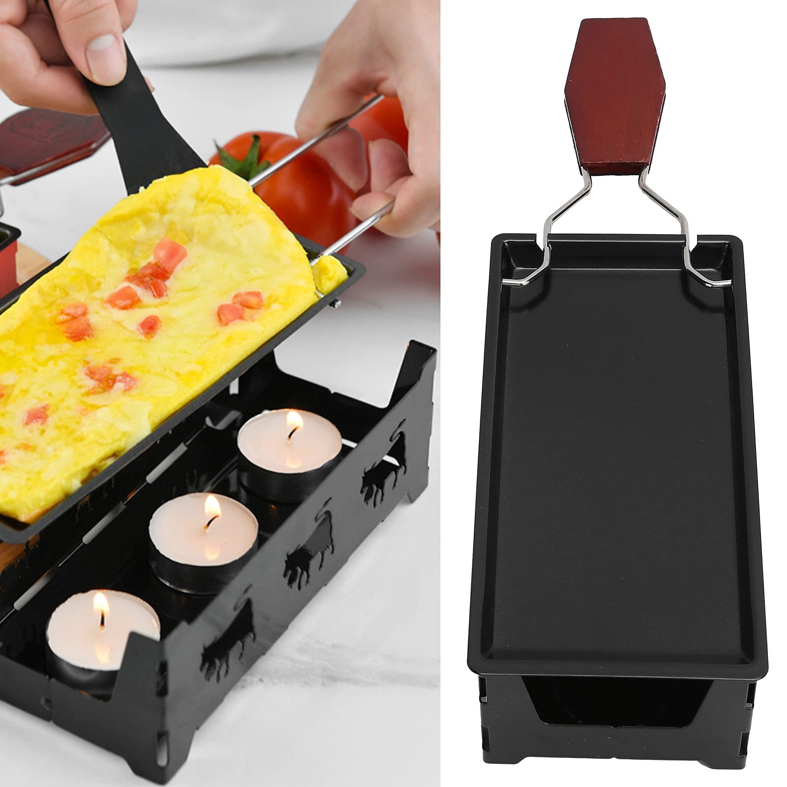 Non-Stick Mini Grill Pan with Wooden Handle - Perfect for Melting Cheese, Cooking Eggs & Pancakes - Ideal for Camping, Small Kitchens & Breakfast Prep