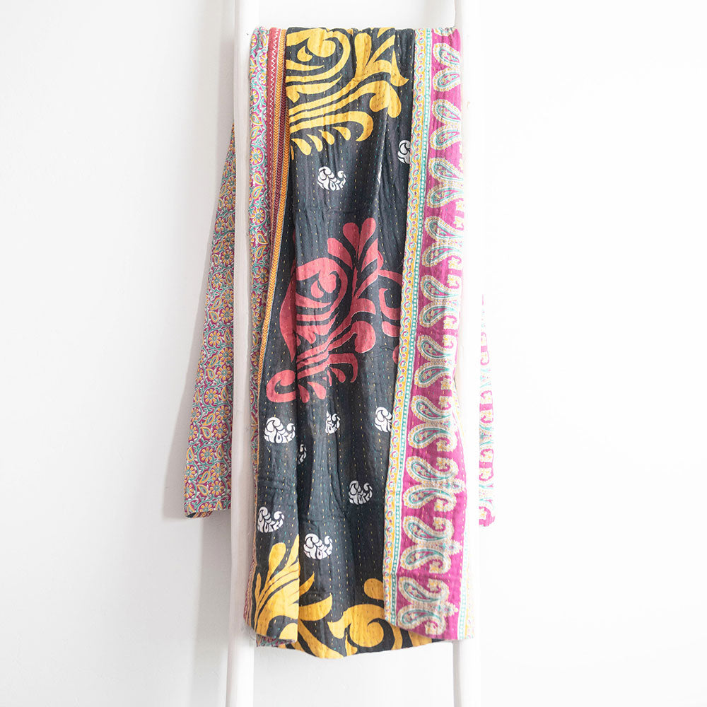 Handmade Kantha Quilt KT5458 - Unique Boho Chic Bedspread, Lightweight Summer Blanket for Bedroom Decor, Perfect for Cozy Nights and Boho Home Styling