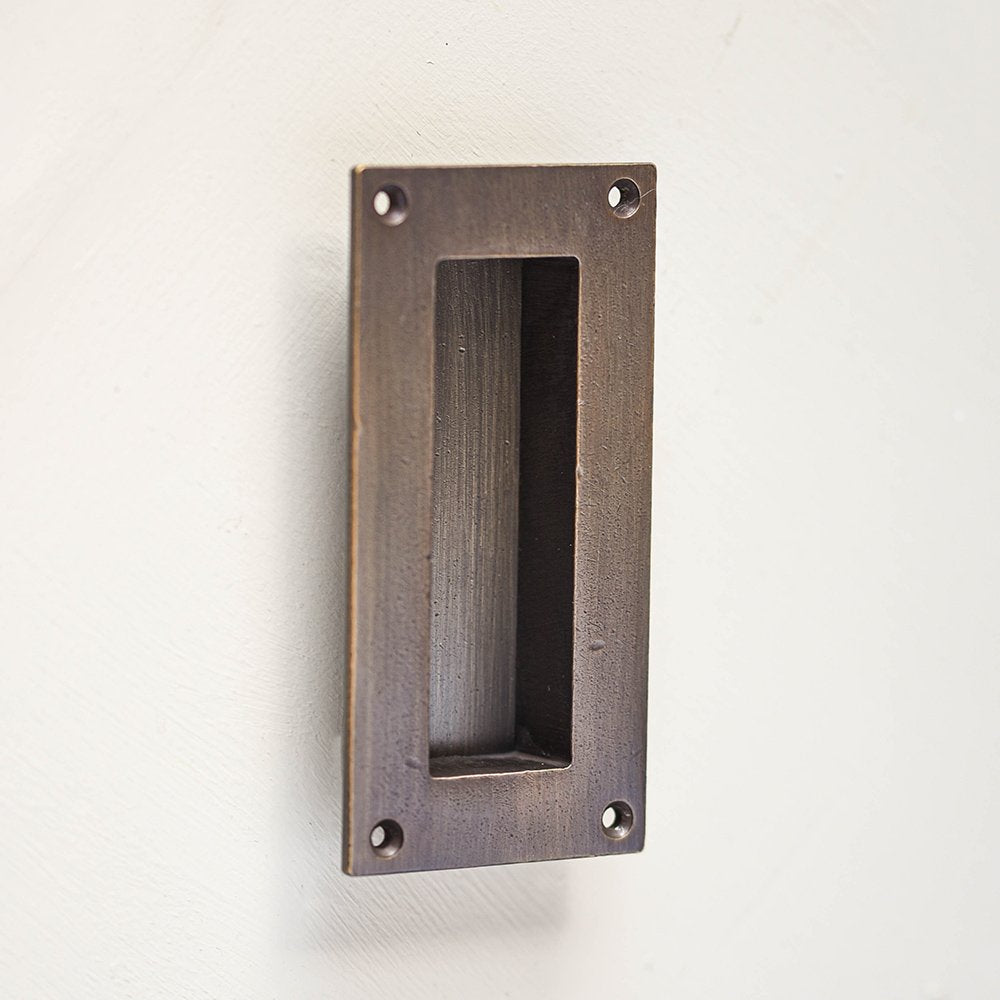 Vintage Distressed Antique Brass Rectangular Flush Mount Door Handle - Classic Cabinet Pull for Kitchen, Bathroom & Furniture Hardware Upgrade