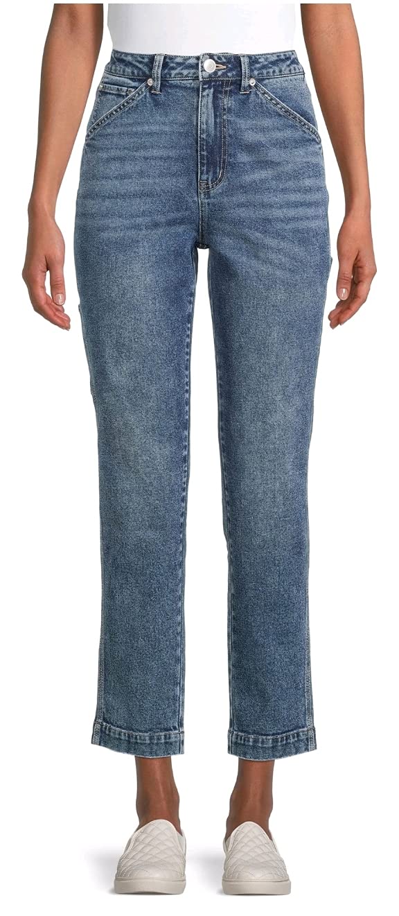 No Boundaries Junior's Dark Wash High Rise Carpenter Jeans - Size 15, Blue Denim Pants for Teen Girls | Casual Wear, School Outfits & Everyday Fashion