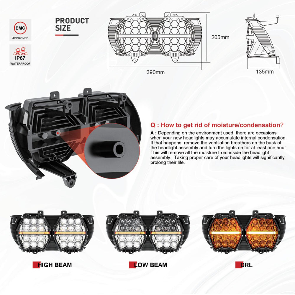 240W Harley Davidson Road Glide LED Dual Headlight Kit - Compatible with 2015-2024 Models - High Brightness Motorcycle Headlight for Night Riding & Improved Visibility
