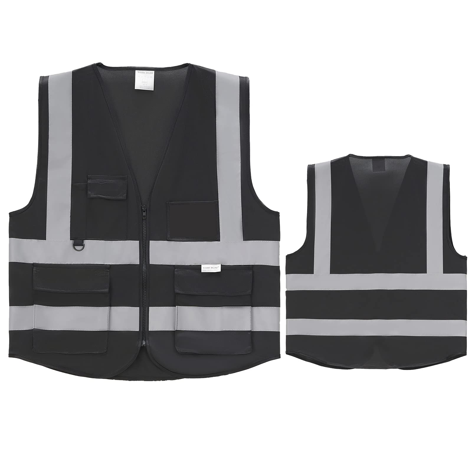 High Visibility Reflective Safety Vest with Pockets & Silver Stripes - ANSI Certified for Men & Women (Black, Medium) - Ideal for Construction, Cycling, Running & Night Work