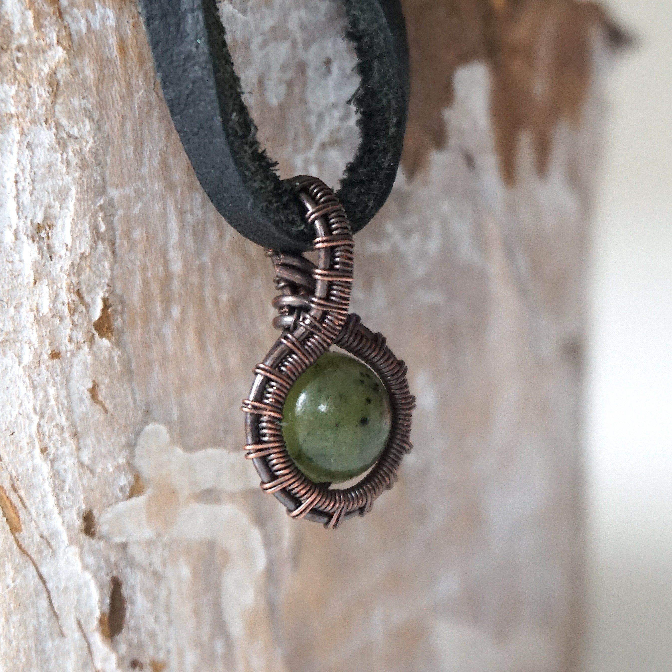 Green Jade Charm Necklace with Antiqued Copper Pendant - Elegant Spiritual Jewelry for Women, Perfect for Meditation, Yoga & Boho Fashion
