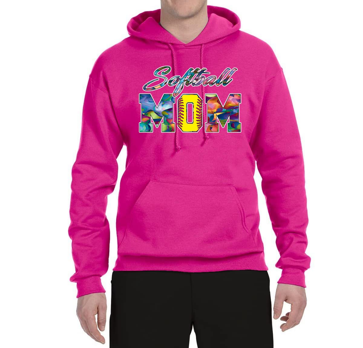 Wild Bobby Colorful Softball Mom Hoodie - Unisex Graphic Sweatshirt for Mother's Day Gifts, Team Sports & Casual Wear