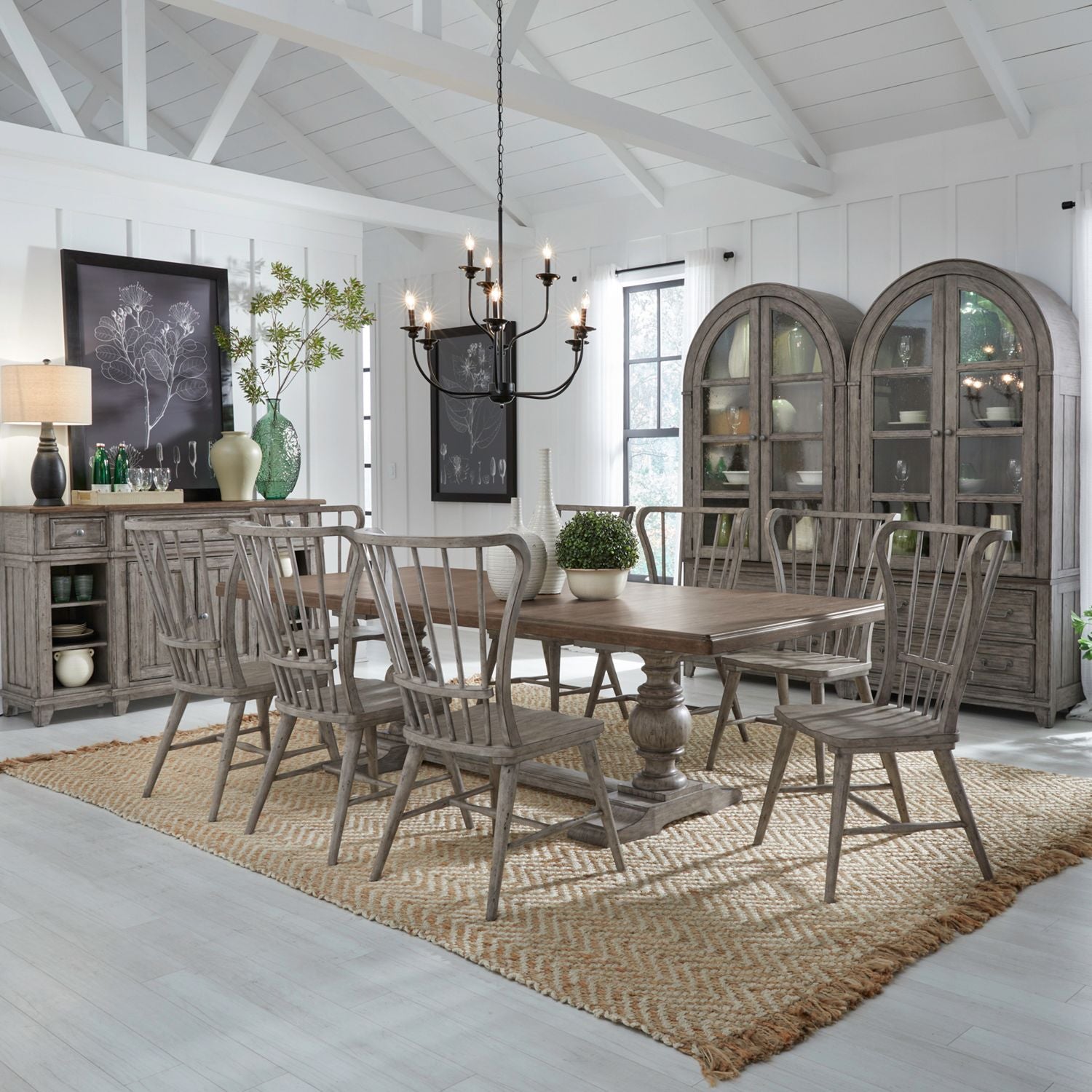 River Place Gray Dining Table Set with 8 Chairs - 237G T4402/P4402/C1000S - Perfect for Family Gatherings & Dinner Parties