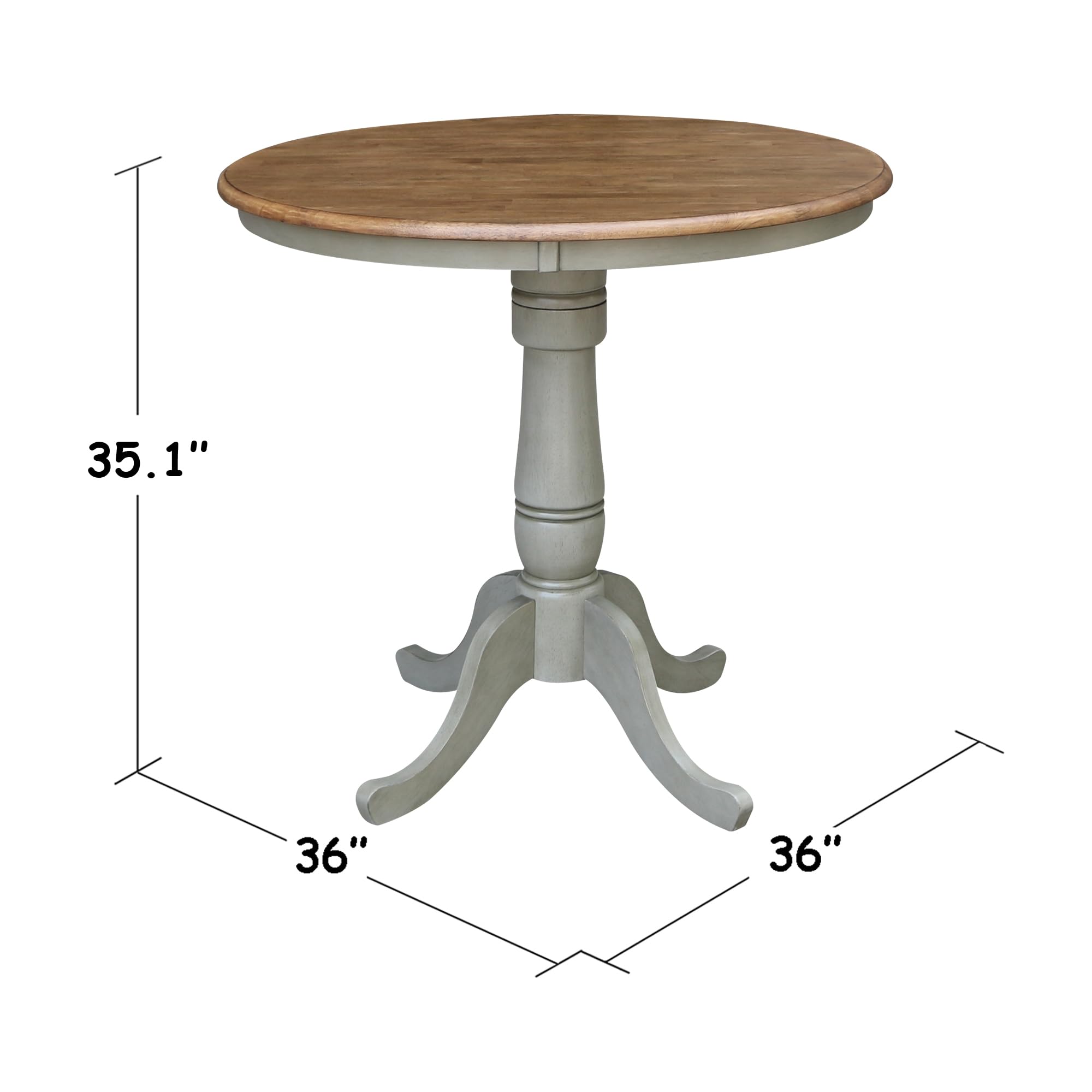 IC International Concepts 36-Inch Round Counter Height Pedestal Table - Solid Wood Construction, Hickory/Stone Finish - Perfect for Dining Room, Kitchen Island, Breakfast Nook & Small Space Living Room Decor