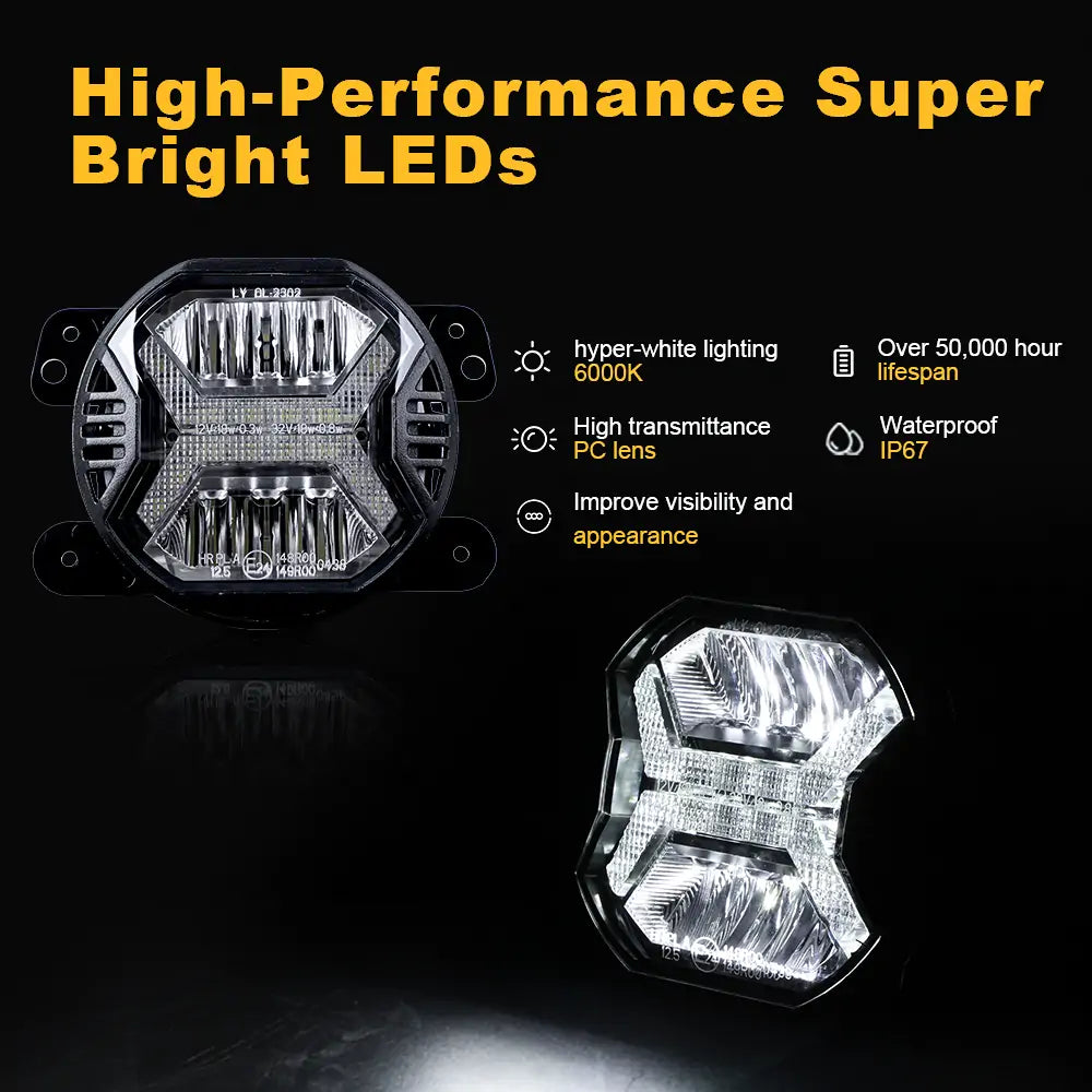 LOYO 4 Inch LED Fog Lights - Waterproof Off-Road Lights for Jeep Wrangler JK & JKU (2007-2018) - DOT & E-Mark Certified - Perfect for Night Driving, Off-Roading & Extreme Weather Conditions