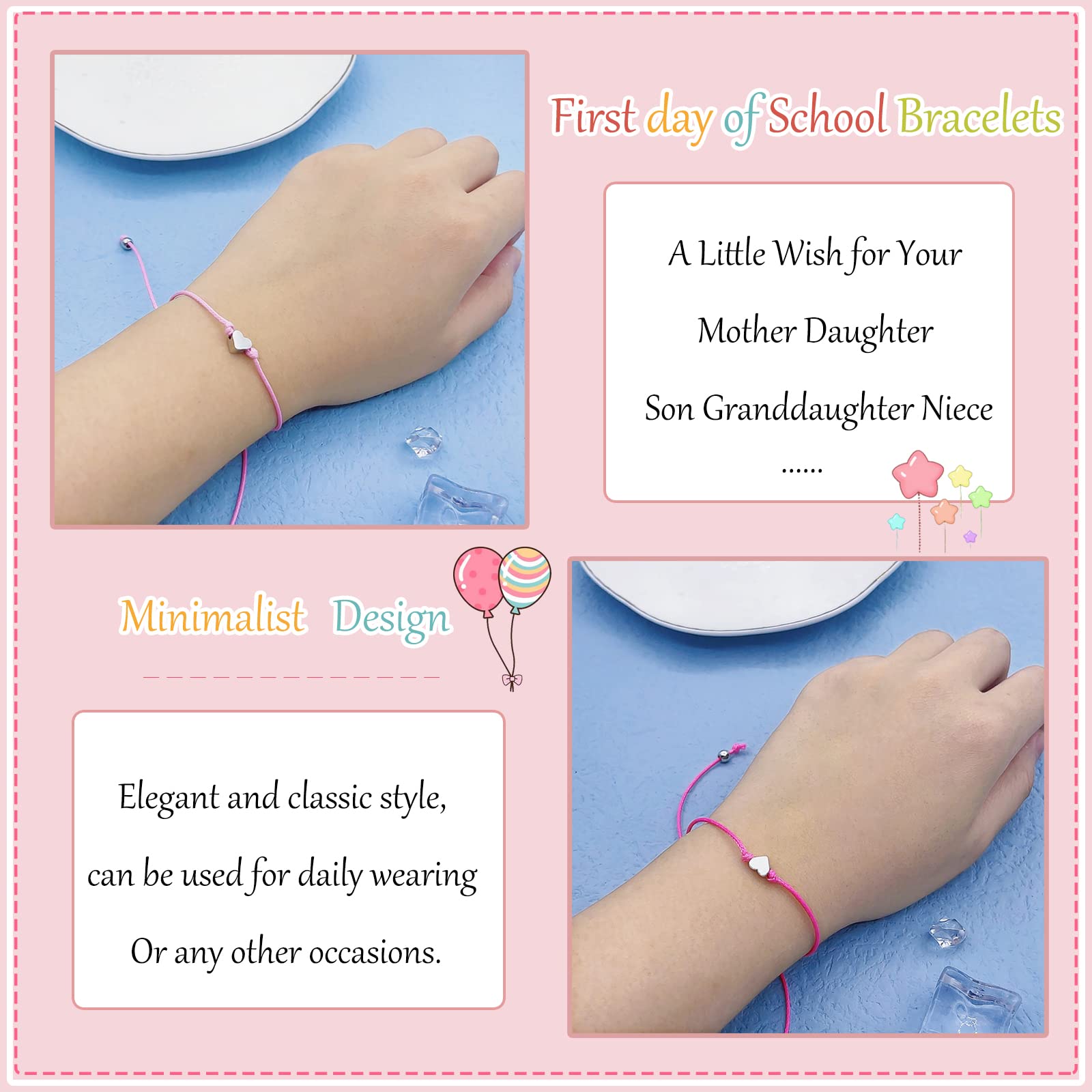 HOHOTANG Matching Heart Wish Bracelets for Women - Cute Friendship Bracelets for Mother, Teacher, Granddaughter - Perfect Gift for Valentine's Day, Birthday, Anniversary