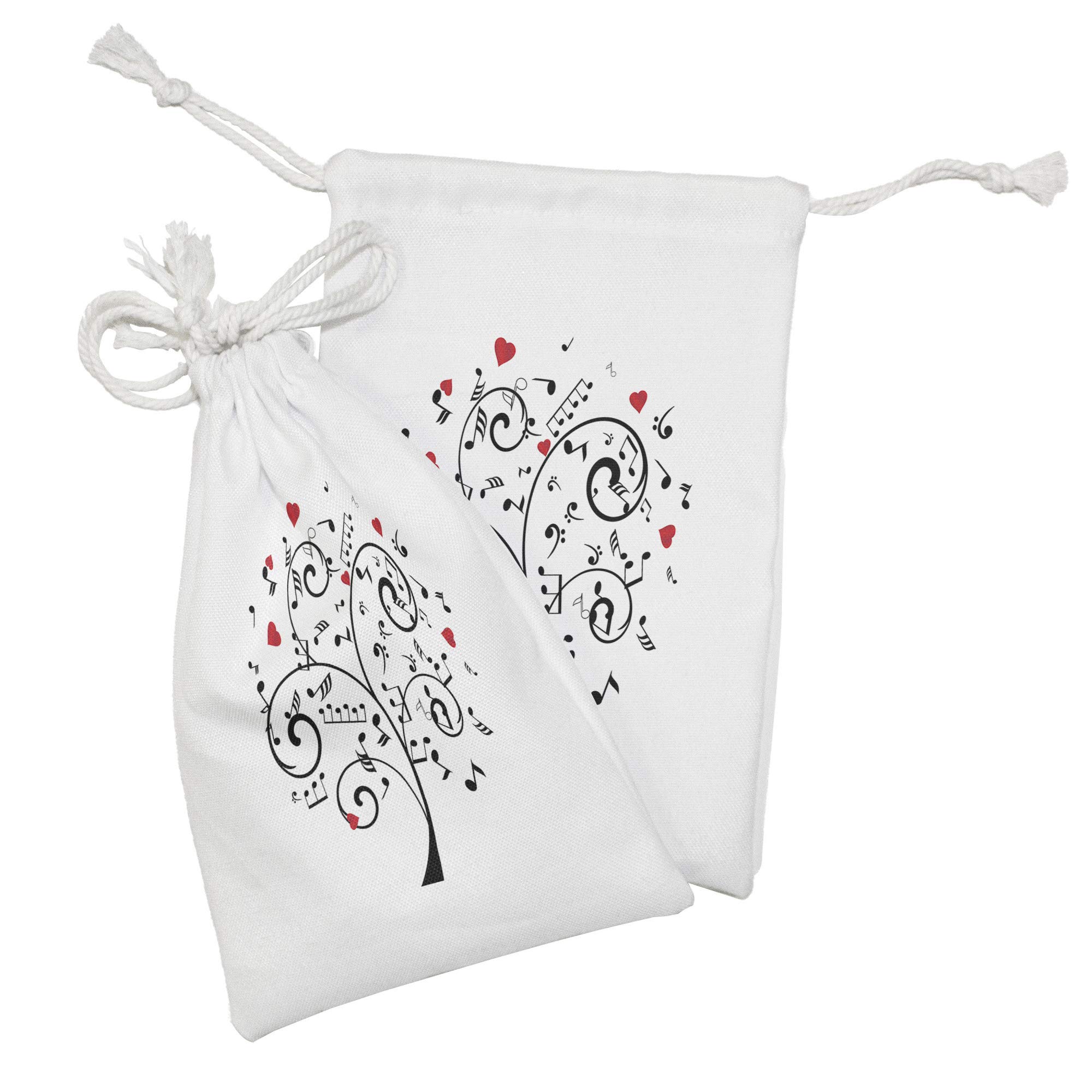 Ambesonne 2-Pack Music Note Drawstring Pouches - Romantic Tree with Hearts & Musical Notes, 9