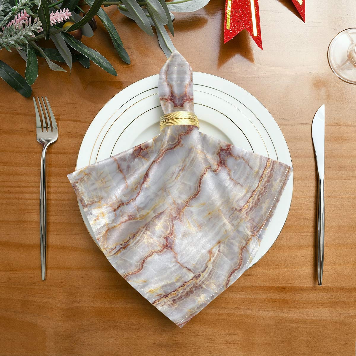 ALAZA 6-Pack Brown Marble Cloth Napkins - Reusable Polyester Fabric Dinner Napkins for Cocktail Party, Holiday, Wedding & Home Decor - Elegant Table Setting Accessories