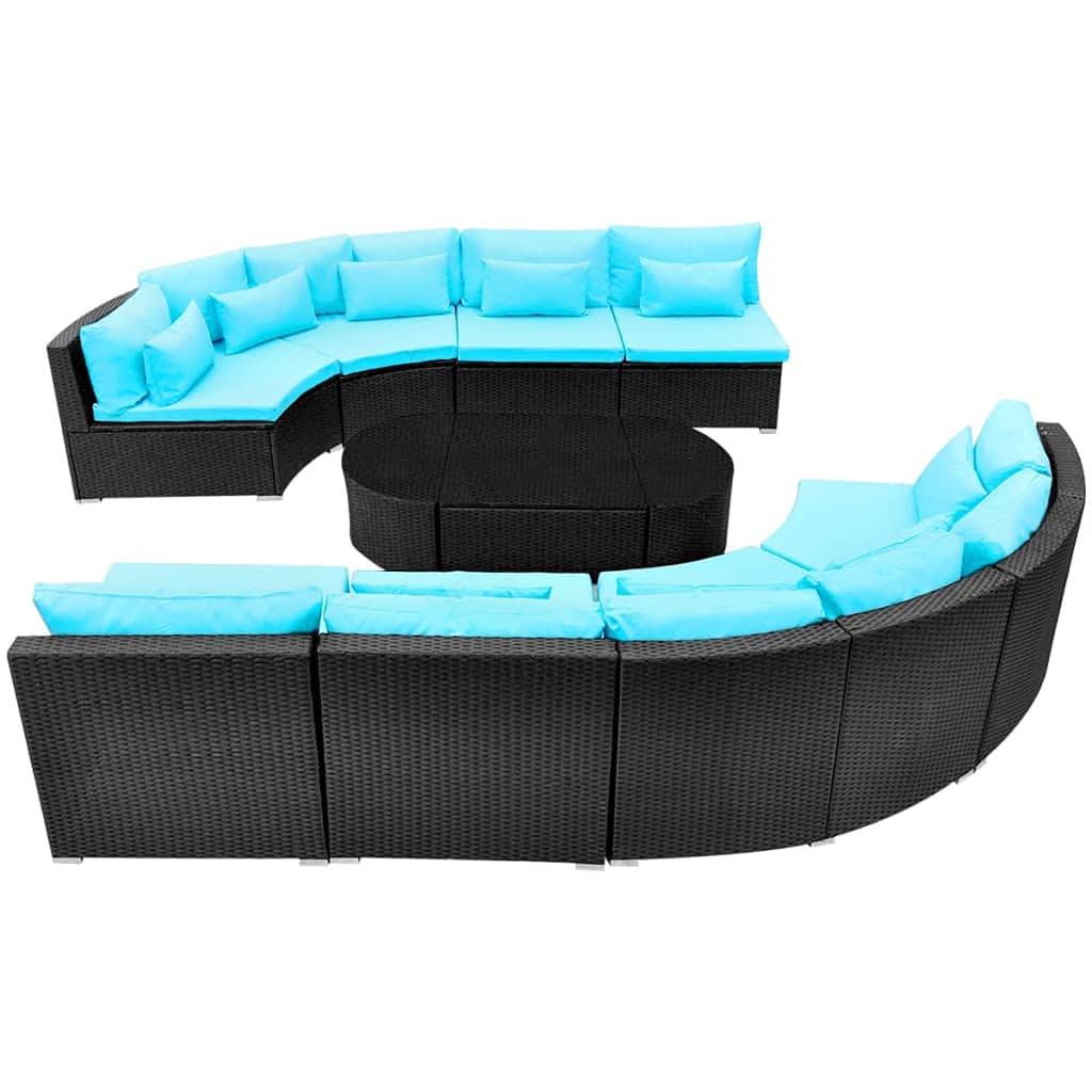 13-Piece Blue Poly Rattan Patio Dining Set with Cushions - Space-Saving Outdoor Furniture for Garden, Poolside & Backyard Entertaining (Fast Shipping)