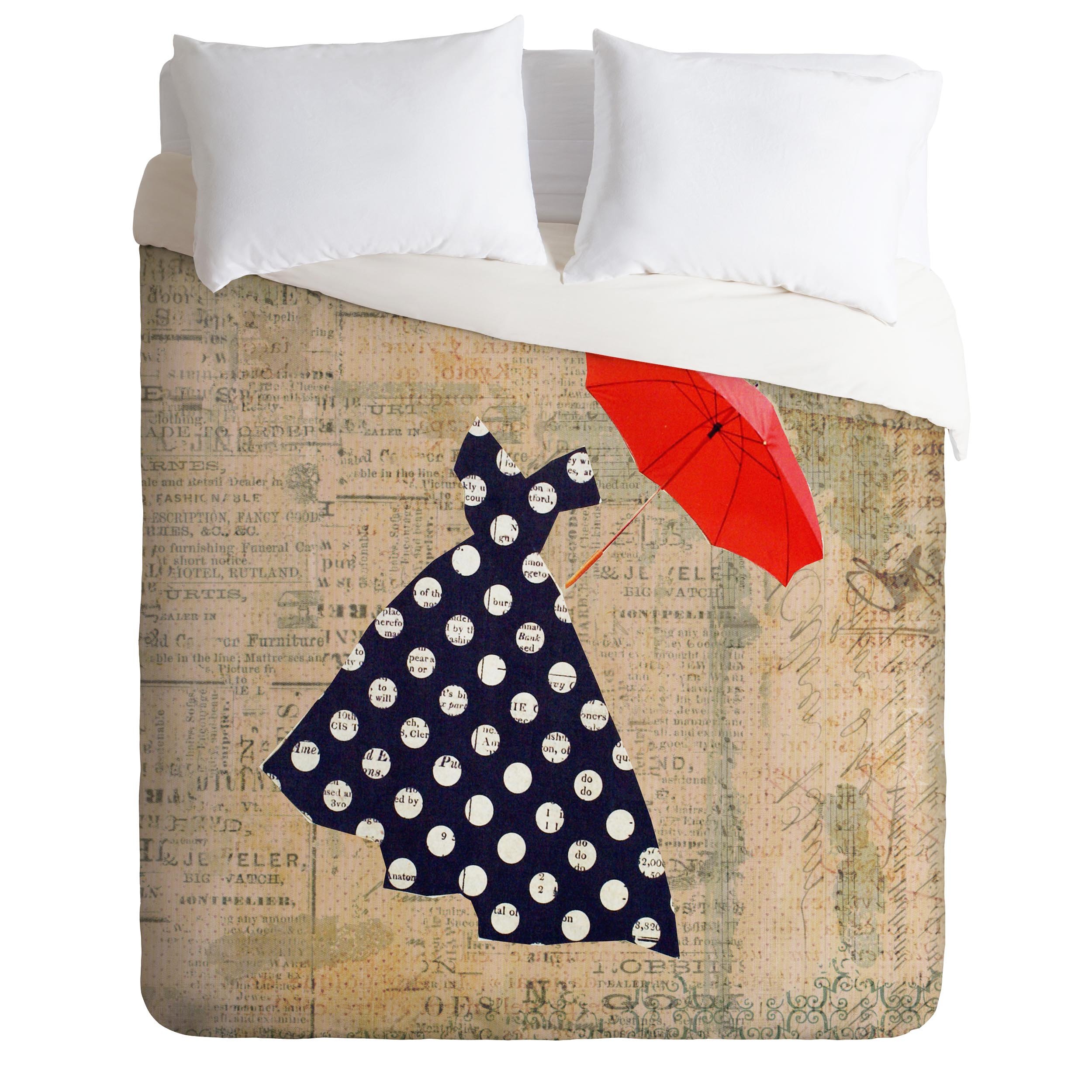 Deny Designs Irena Orlov Red Umbrella Queen Duvet Cover Set - Stylish Bohemian Bedding for Modern Bedrooms & Guest Rooms