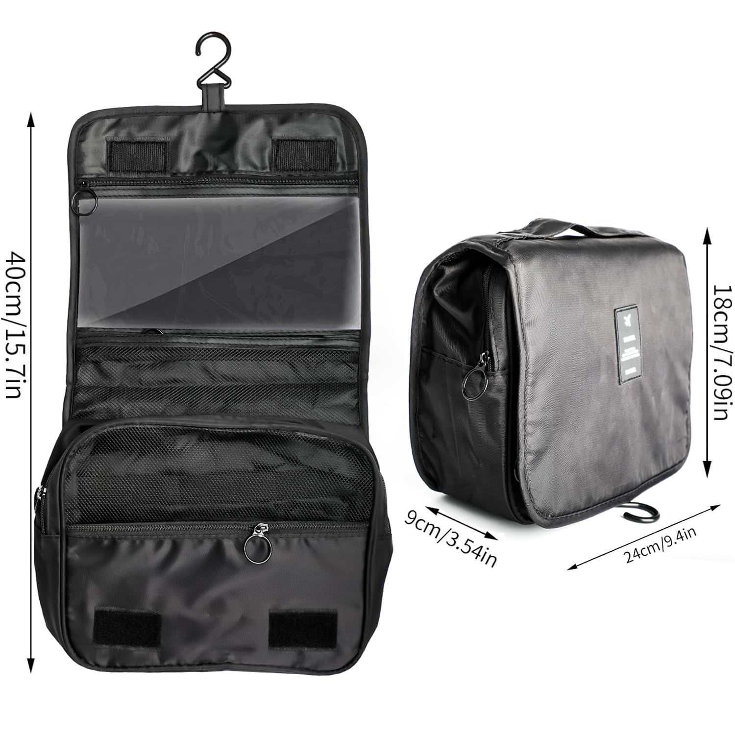 Foldable Hanging Travel Toiletry Bag - Waterproof Portable Cosmetic Organizer with Hook for Makeup, Shampoo & Toiletries - Perfect for Camping, Business Trips & Vacation (Black)