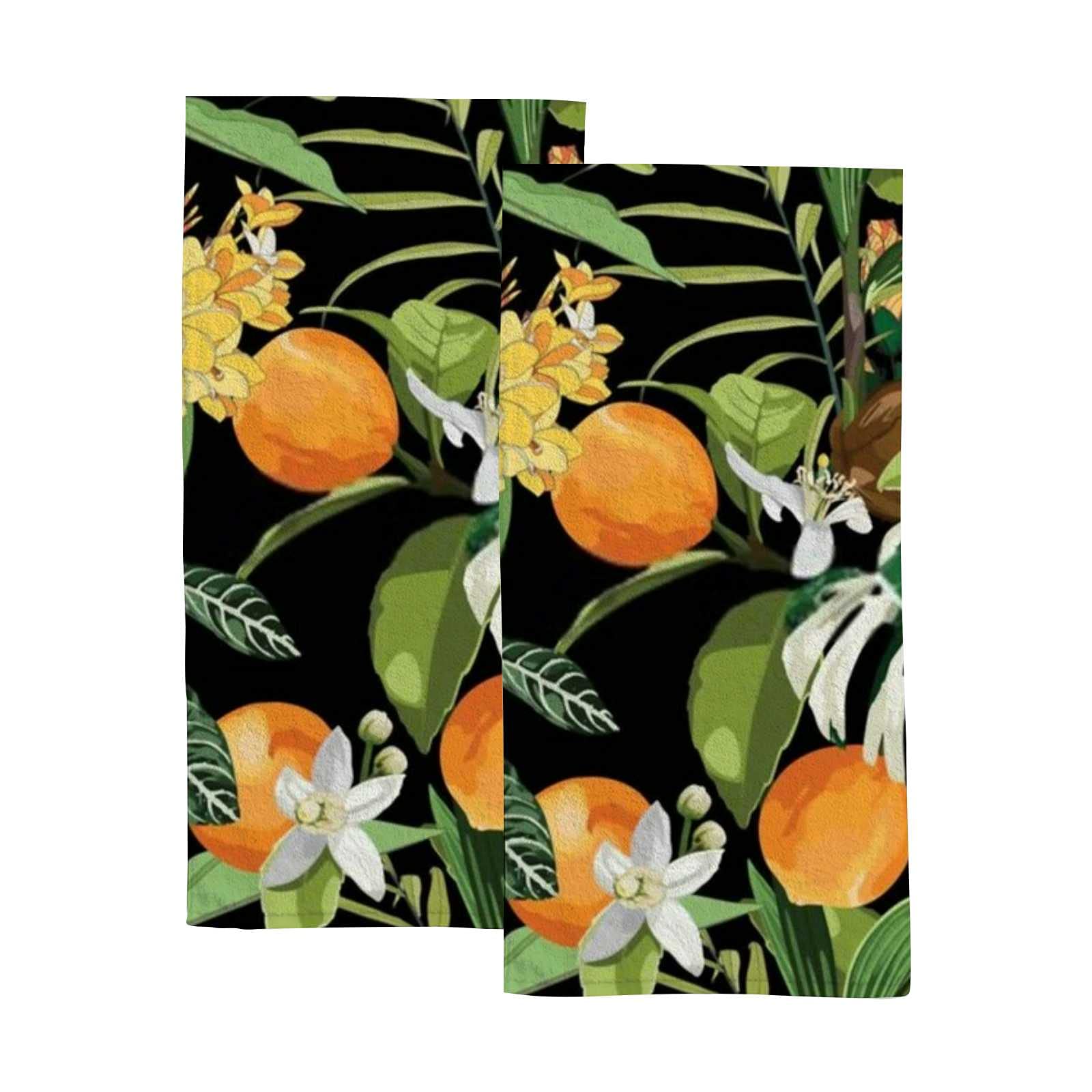 2-Piece Exotic Tropical Citrus Fruit Polyester Towel Set - Super Absorbent Soft Bath & Hand Towels (30x15 Inches) - Machine Washable for Kitchen, Bathroom & Beach Use