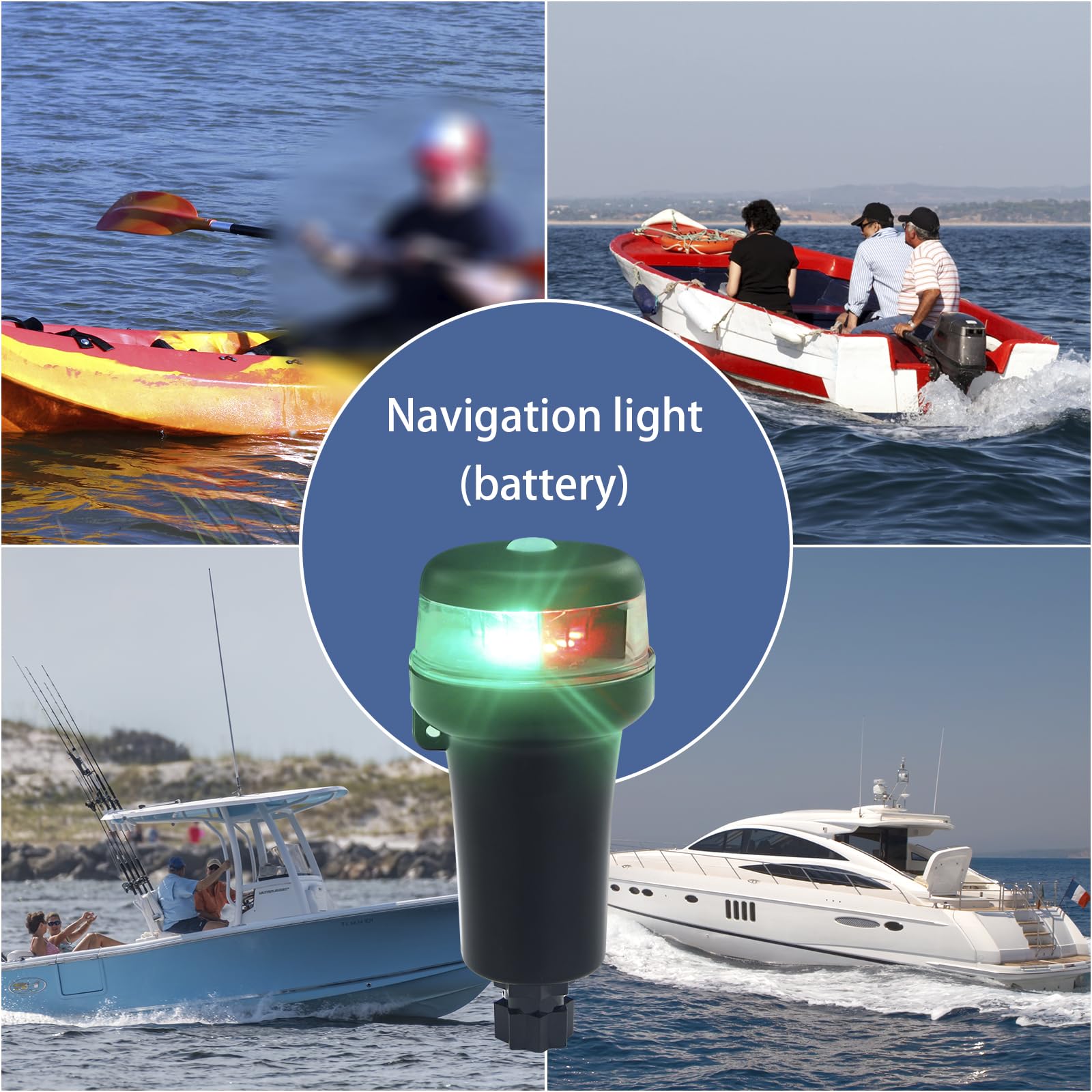 **Portable Kayak LED Navigation Lights - Waterproof Surface Mount with Adhesive Base, Multi-Adaptors for 3AA Battery (Red + Green) - Perfect for Inflatable Boats, Canoes, and Night Fishing**