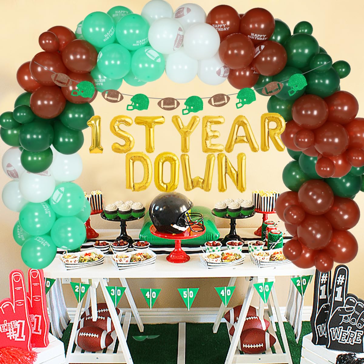 Jollyboom First Down Football Birthday Party Decorations Set - Football Themed 1st Birthday Supplies for Boys - Baby Shower & First Year Celebration Decor with Balloons | Perfect for NFL Football Themed Parties, Baby's Milestone Celebrations & Sports Lover Events