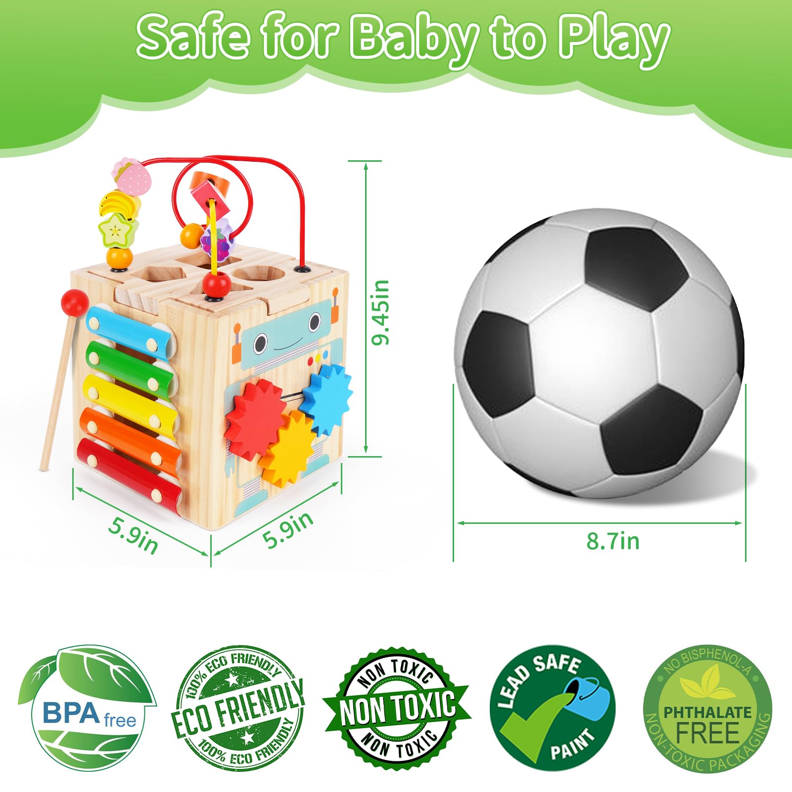 Montessori Wooden Activity Cube Toys for Toddlers 1-3 Years - Educational Learning & Sensory Toys for 1 2 3 Year Old Boys & Girls - Perfect First Birthday, Christmas Gifts for Infants - Ideal for Daycare, Preschool & Home Playtime