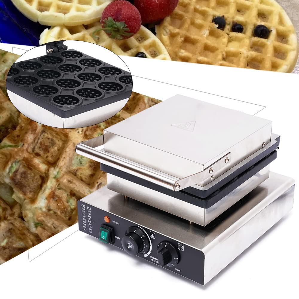 16-Piece Electric Mini Round Waffle Maker - 1750W Commercial Dutch Pancake Baker Machine with Nonstick Coating for Perfect Waffles - Ideal for Breakfast, Brunch, Cafes, and Home Baking