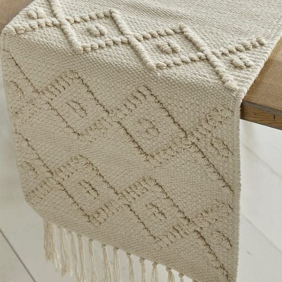 Slazie Premium Boho Cotton Table Runner 14x72 Inches - Cream - Elegant Dining Table Decor for 4-6 Seater Tables, Coffee Tables & Centerpieces | Perfect for Boho Chic Home Decor, Wedding Reception & Restaurant Table Settings