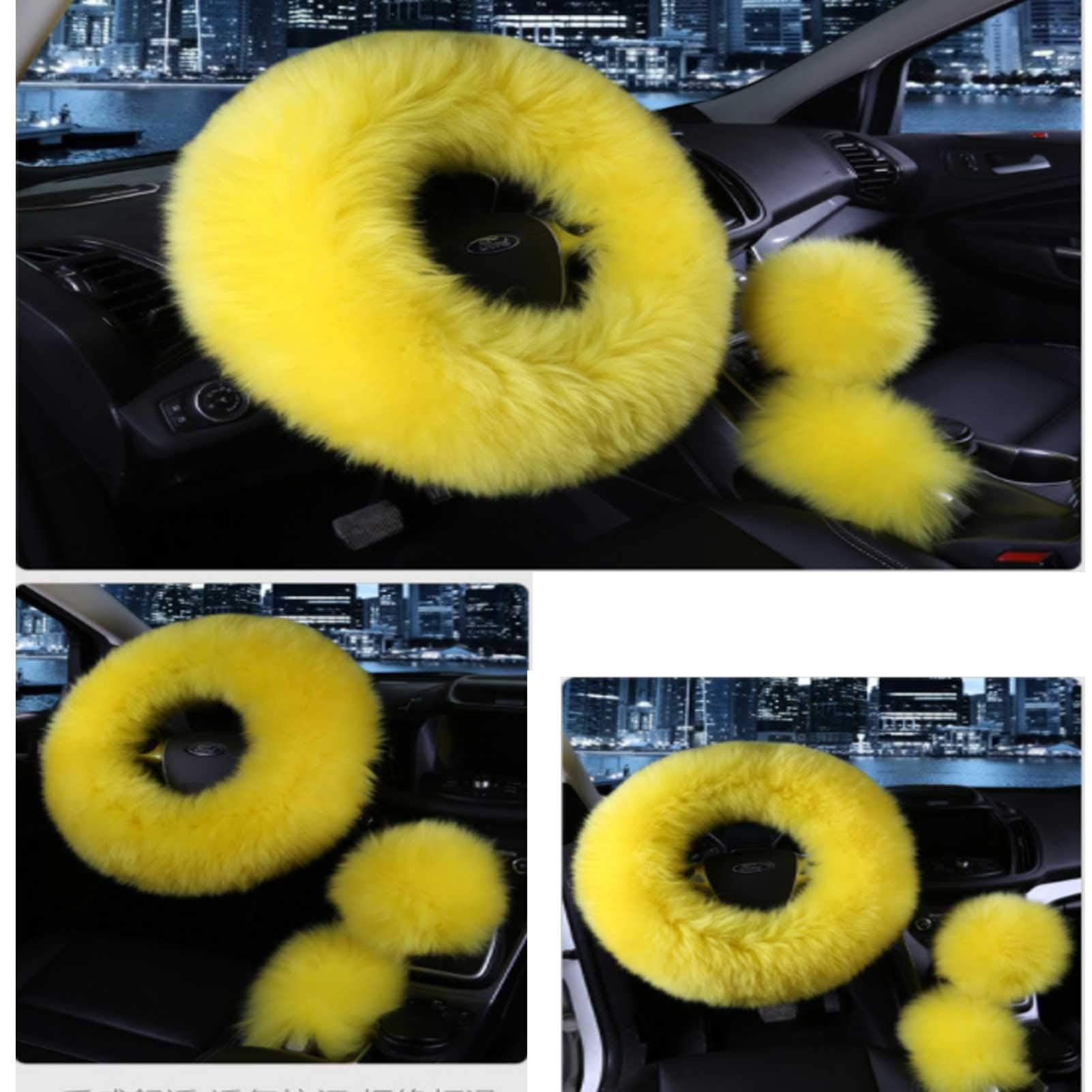 3-Piece Car Steering Wheel Cover, Handbrake Cover & Gear Shift Cover Set - Soft Faux Wool for Winter Warmth - Perfect for Cold Weather Driving Comfort