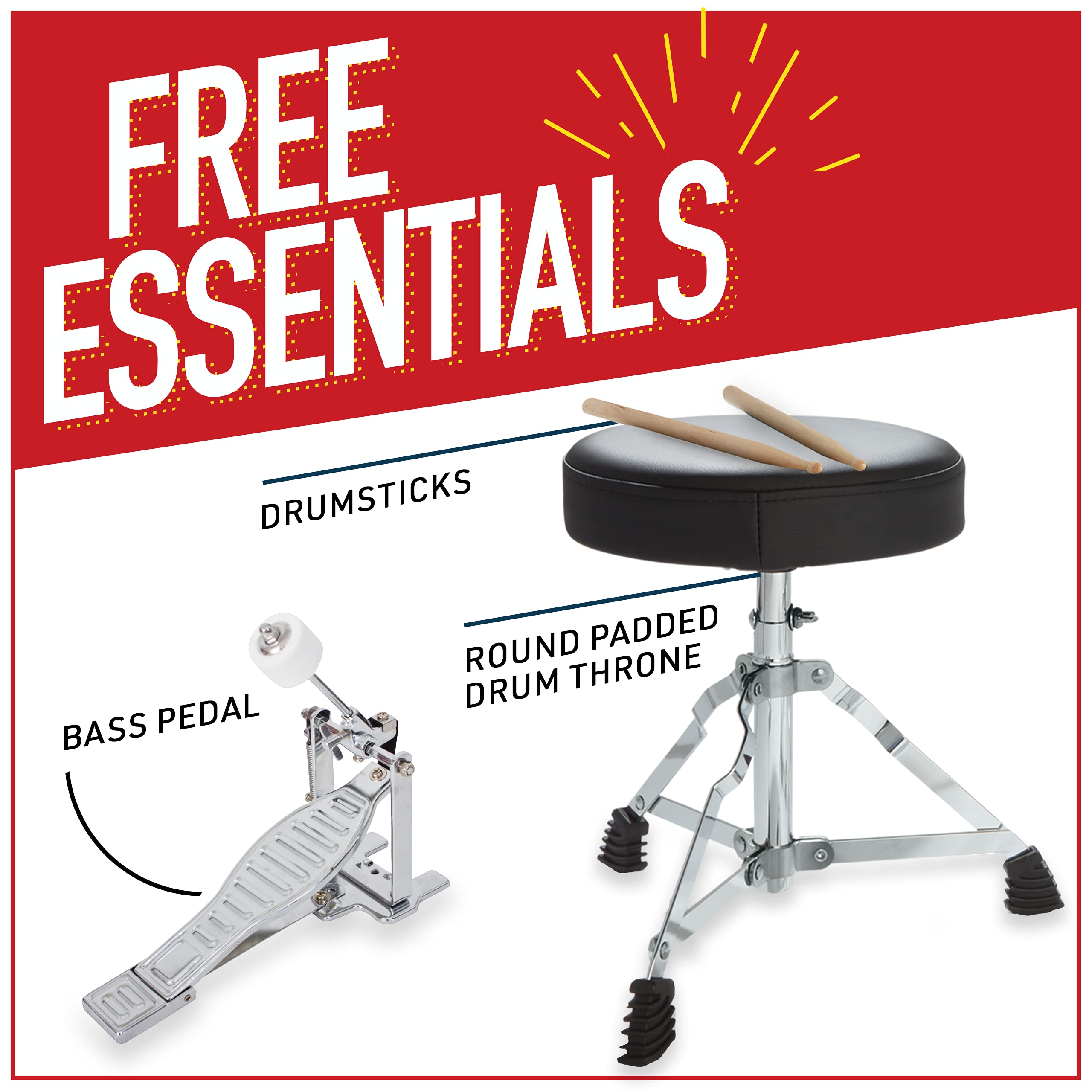 Mendini by Cecilio 3-Piece Kids Drum Set for Beginners - 13
