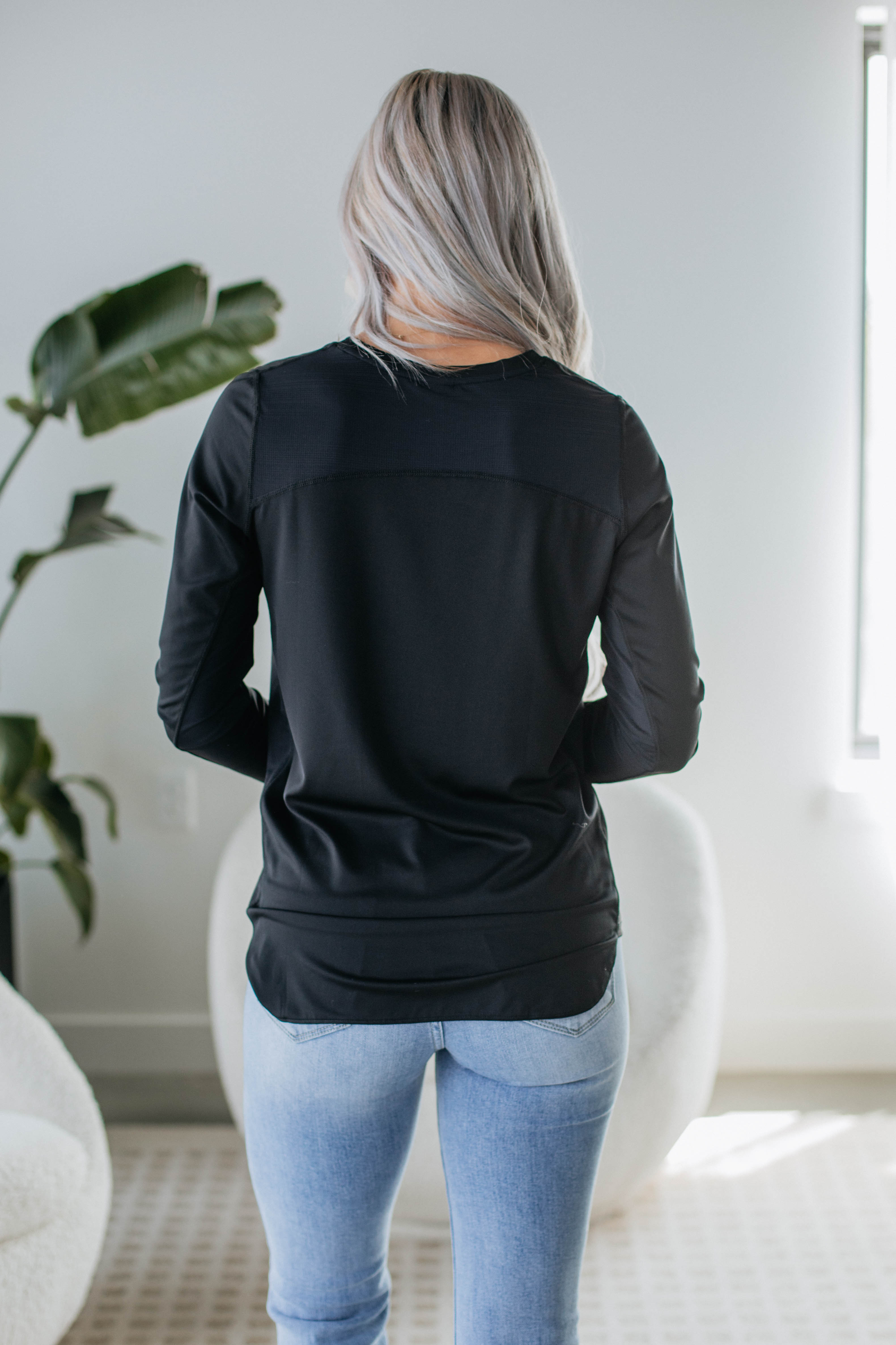 Allura Women's Long Sleeve T-Shirt - Soft Stretch Black Top for Casual Wear & Layering | Perfect for Work, Travel & Everyday Outfits