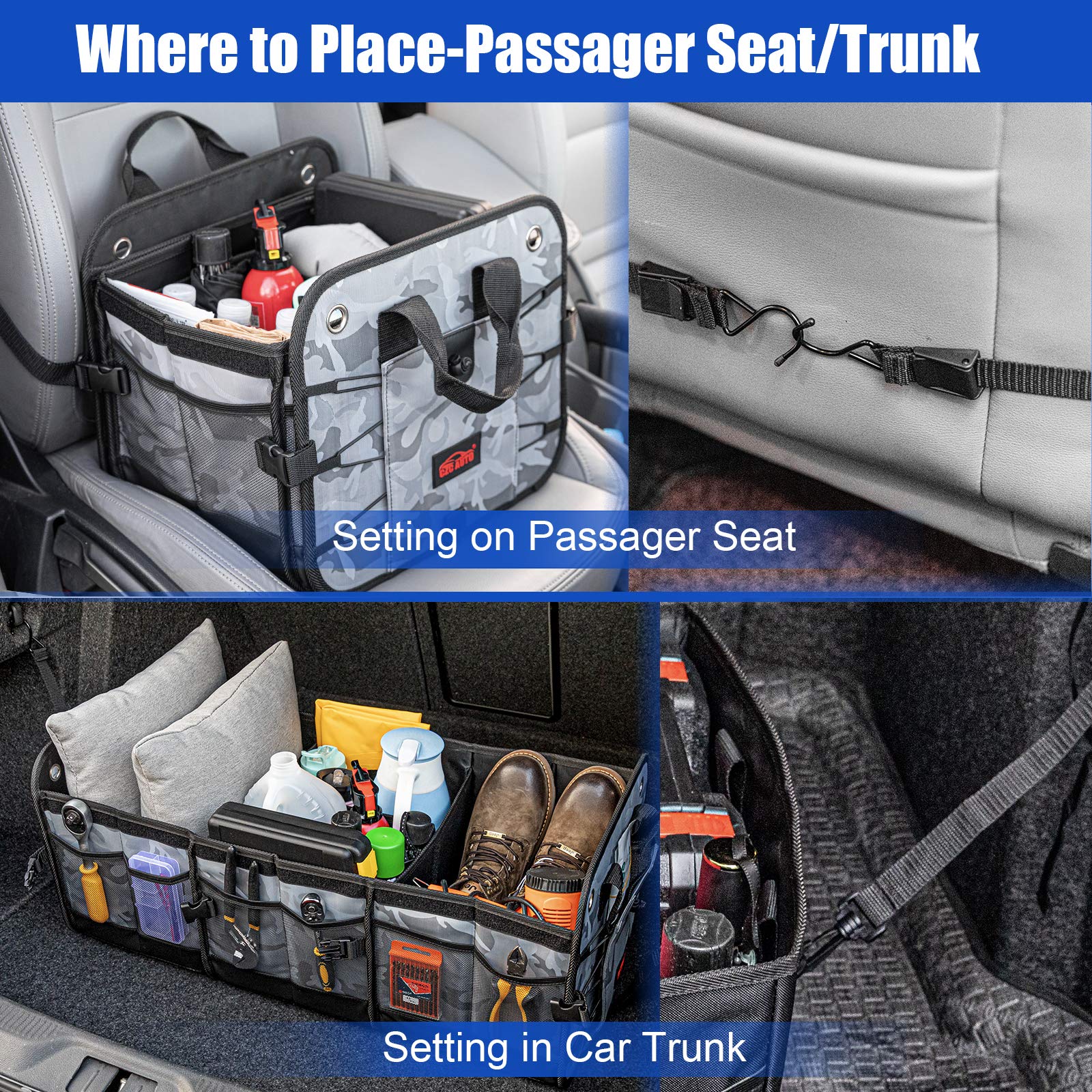 Collapsible Car Trunk Organizer with 6 Compartments - Waterproof Cargo Storage for SUV, Truck & Vehicle - Portable Auto Organizer (Camouflage) | Perfect for Road Trips, Grocery Shopping & Outdoor Adventures