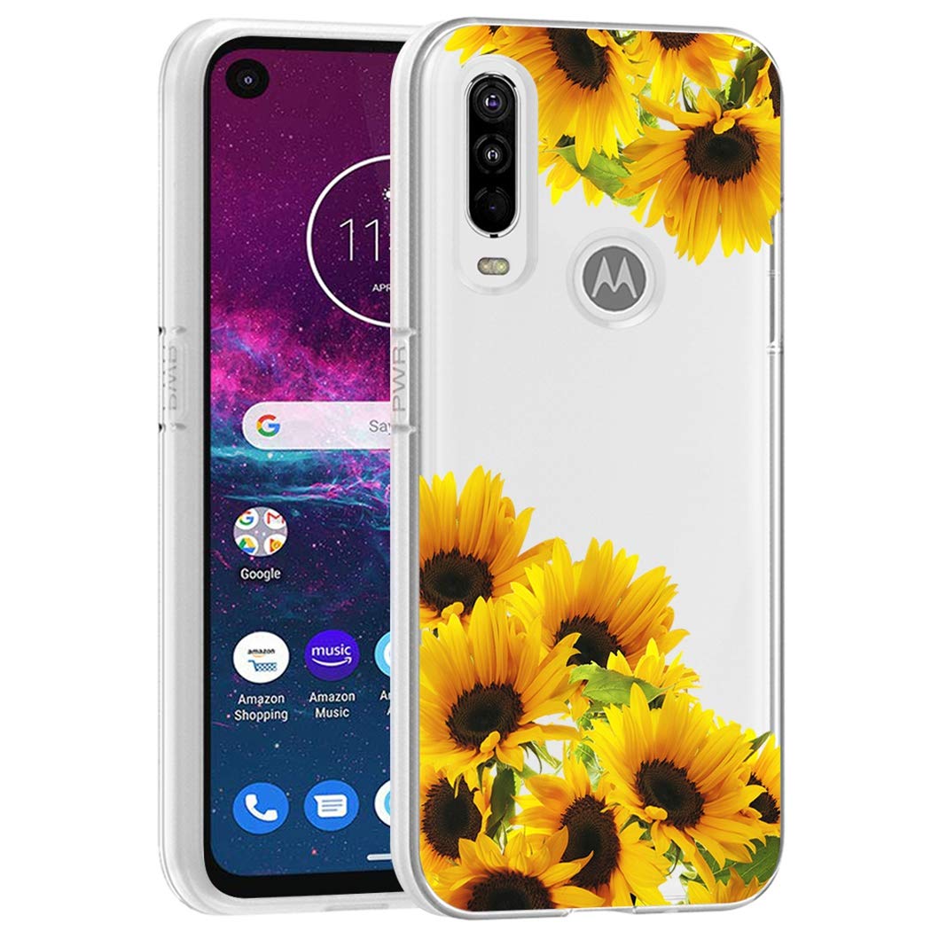 Cute Clear Slim Shockproof Sunflower Pattern Soft TPU Rubber Phone Case for Motorola Moto One Action/P40 Power - Protective Cover for Women & Girls - Perfect for Everyday Use, Work, and Travel