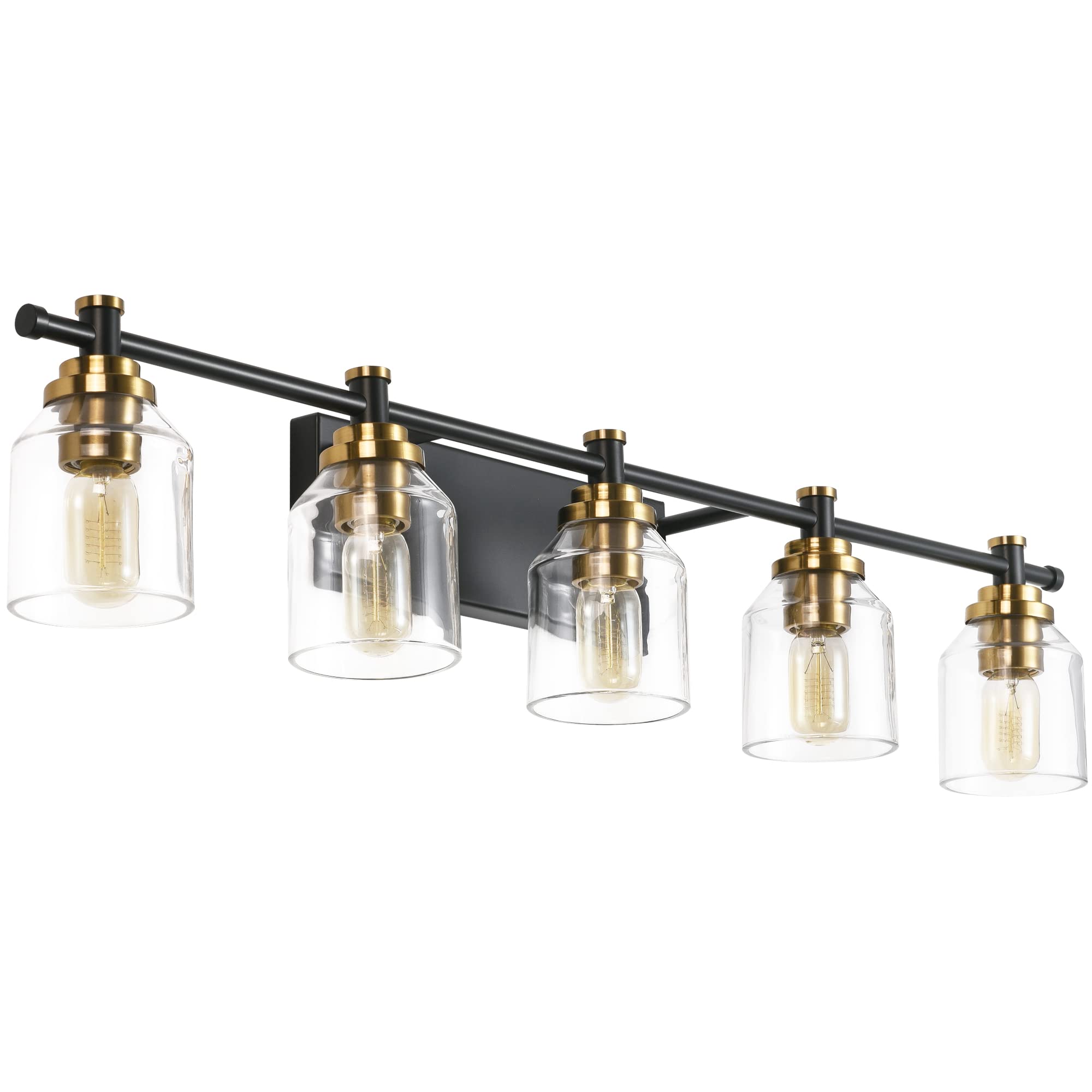 SOLFART 5-Light Bathroom Vanity Lighting - Black Brass Finish Vintage Globe Lights for Mirror & Bathroom Decor - Perfect for Modern Farmhouse, Retro & Industrial Style Homes