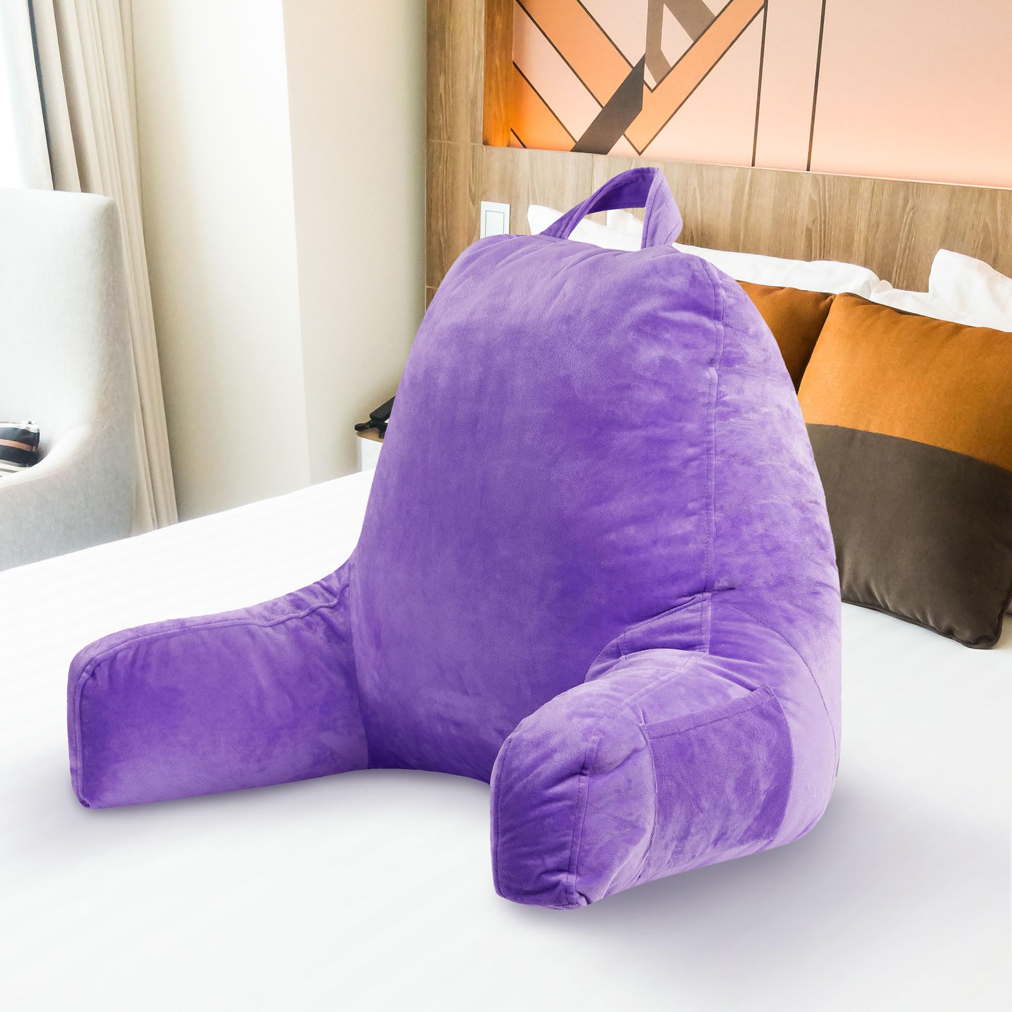 **Cheer Collection Reading Pillow with Arms – Portable Bed Pillow for Sitting Up & Back Support, Hollow Fiber-Filled Backrest for Bed & Couch, Machine Washable, Purple – Perfect for Reading, Relaxing & Watching TV**
