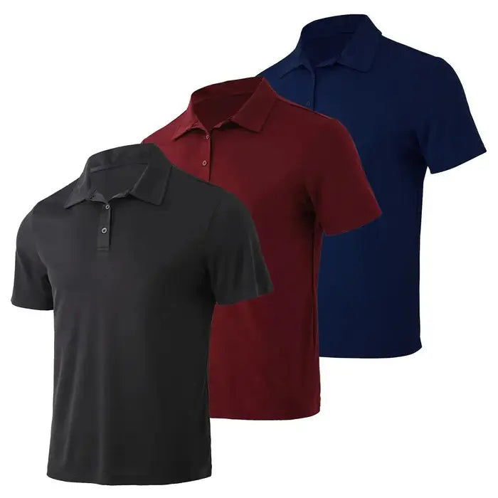 3 Pack Men's Breathable Moisture-Wicking Polo Shirts - Casual & Sporty Short Sleeve Tees for Golf, Work & Everyday Wear