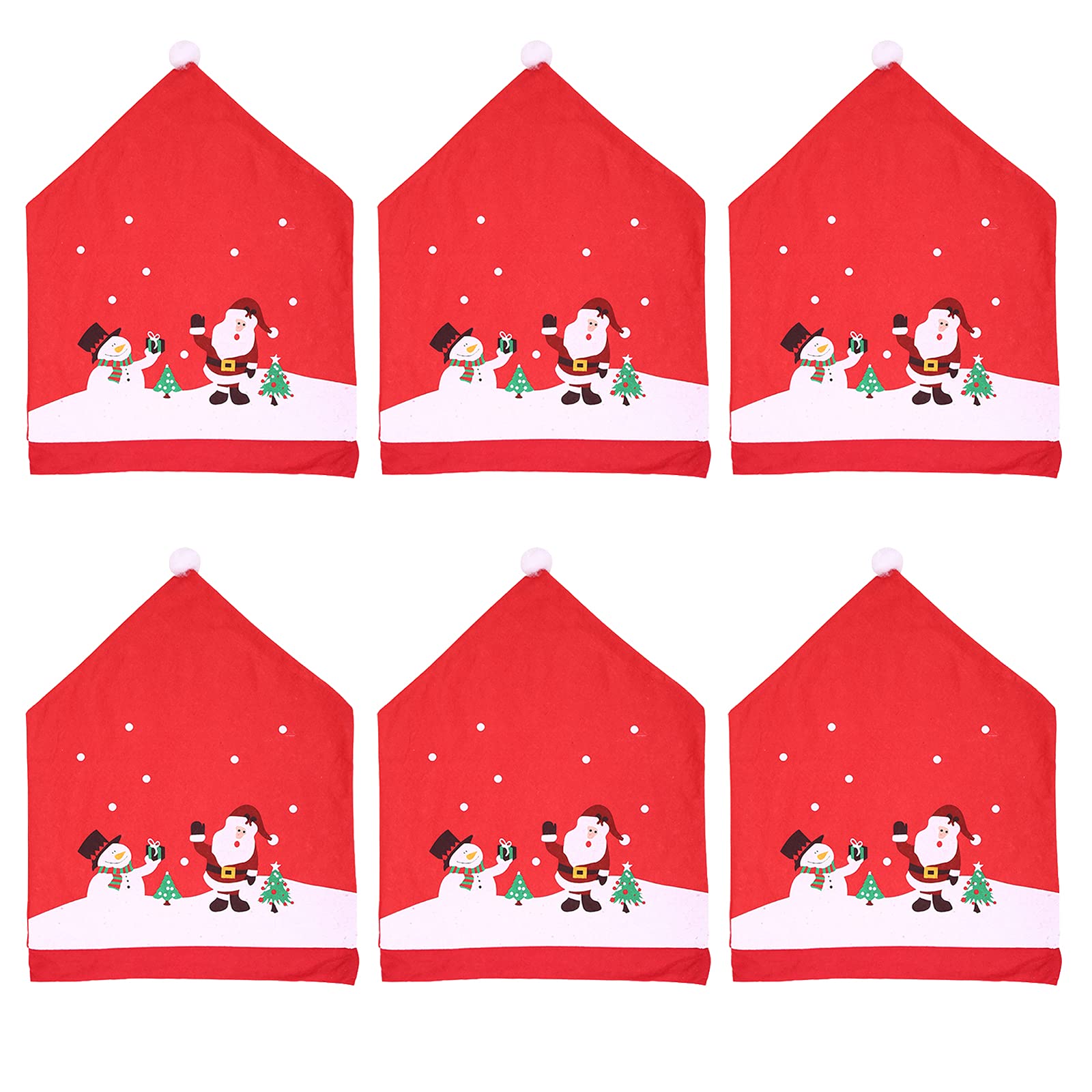 FXforer Santa Claus Hat Christmas Chair Covers Set of 6 - Red Xmas Dining Chair Slipcovers for Holiday Party Decor, Restaurant & Home Christmas Decoration - Perfect for Christmas Dinner, Festive Gatherings and Holiday Celebrations