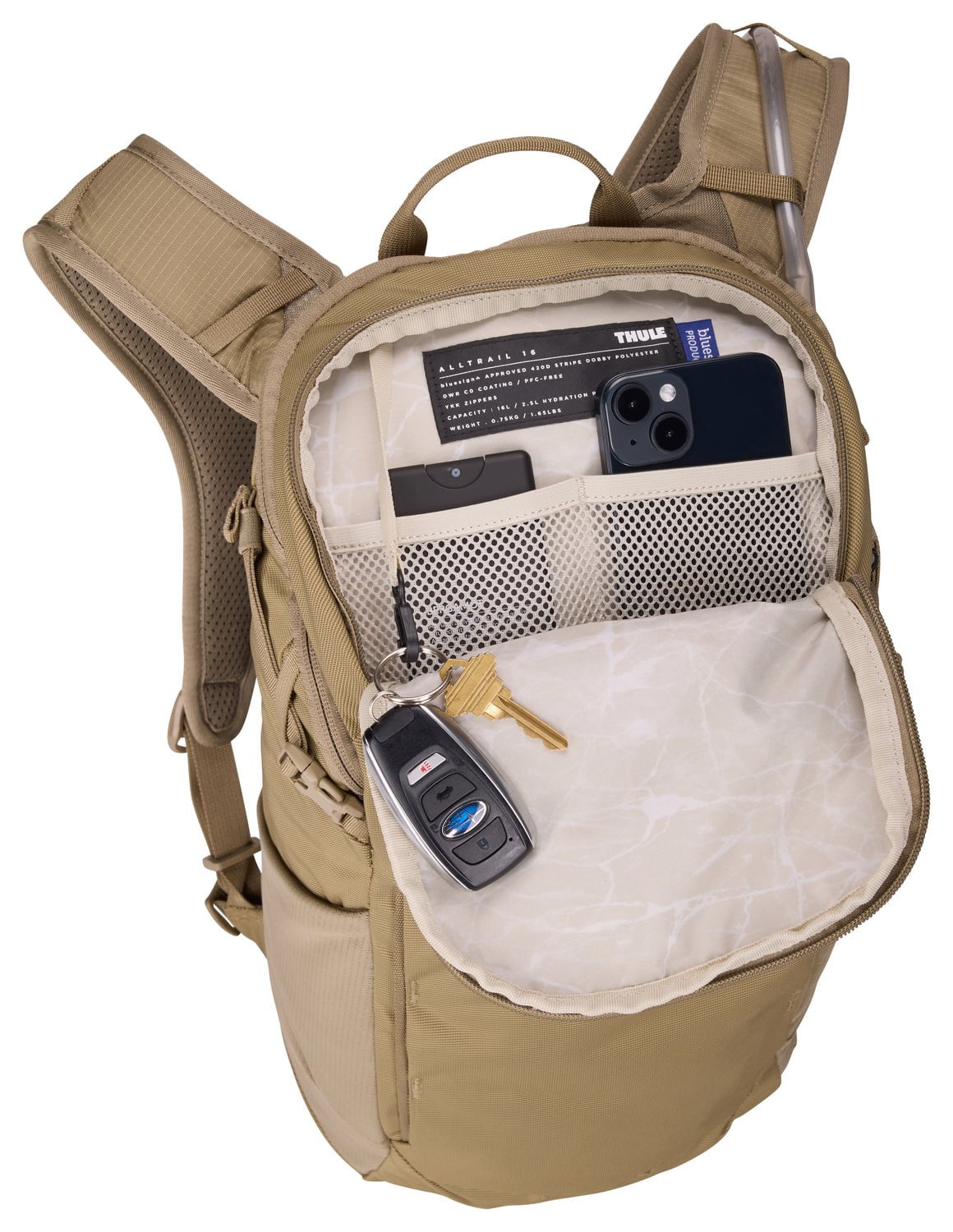 Thule AllTrail 16L Hydration Pack - Lightweight Hiking Backpack with Water Bladder, Faded Khaki - Perfect for Trail Running, Camping & Outdoor Adventures