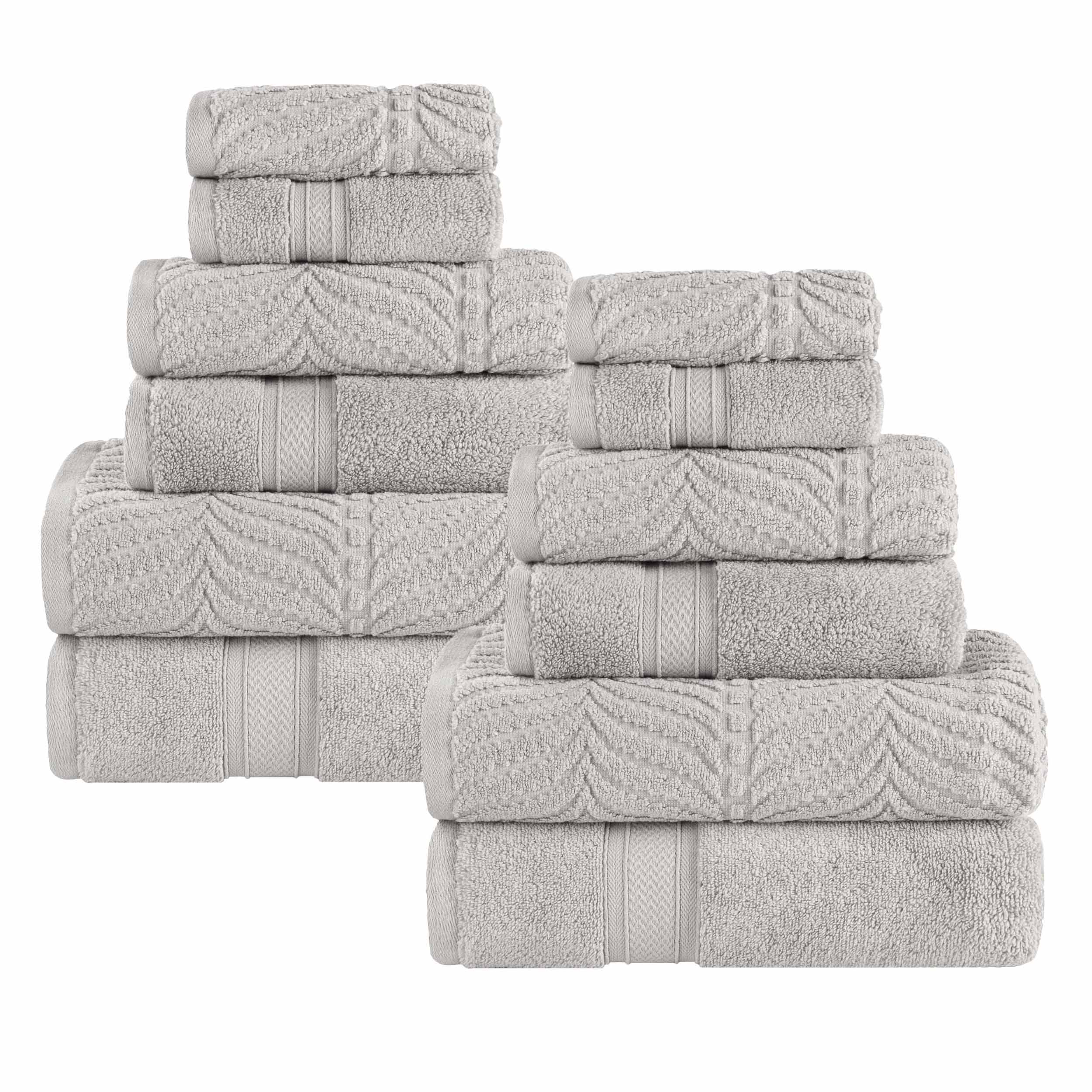 Premium 12-Piece Zero Twist Cotton Towel Set - Solid & Jacquard Chevron Design for Bath, Spa, and Luxury Home Decor