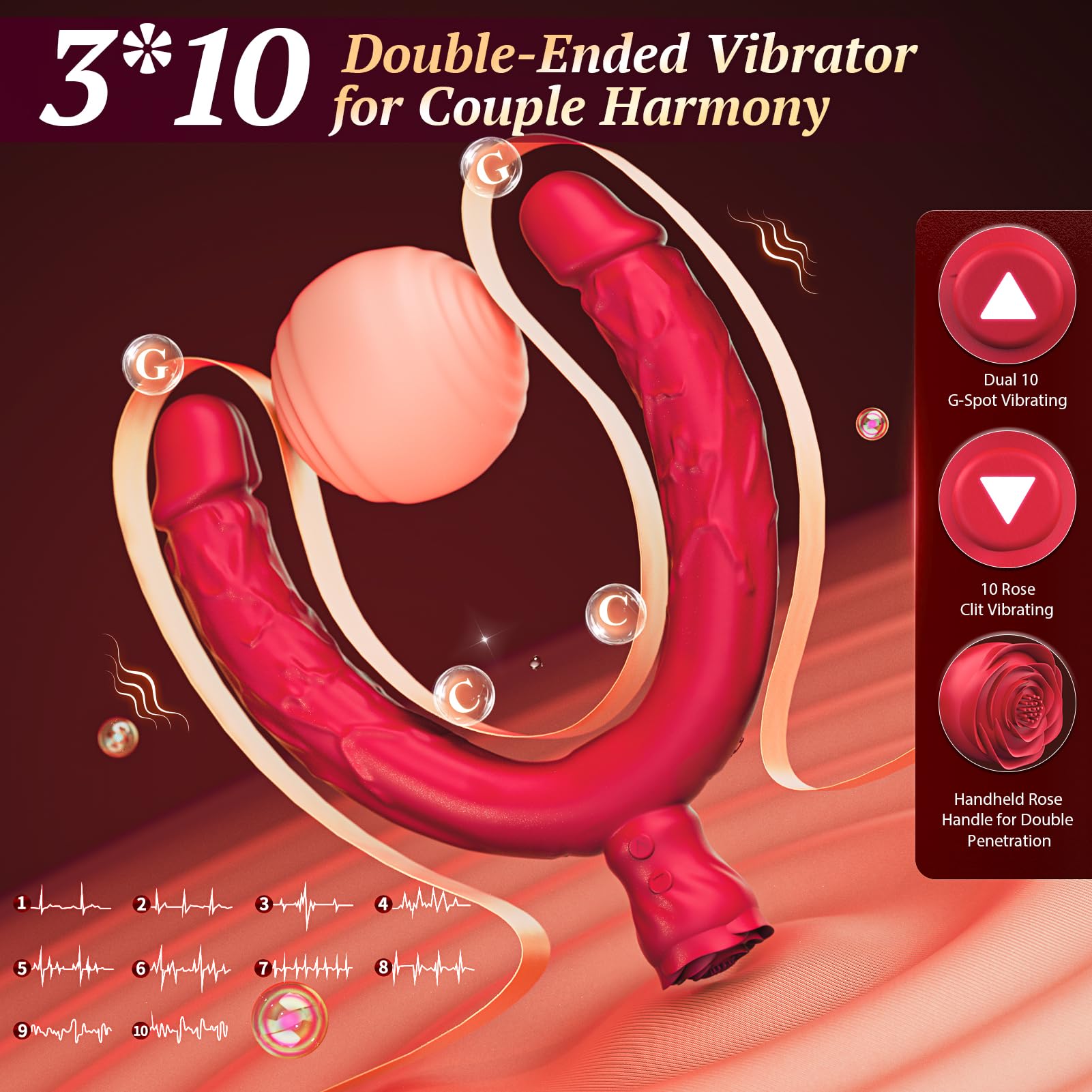 Premium Double-Ended Dildo for Couples - 10 Vibration Modes G-Spot & Anal Stimulation, Realistic Strapless Strap-On for Lesbian & Pegging Play | Sensual Adult Toy for Women & LGBTQ+ (Perfect for Couples' Play & Solo Exploration)