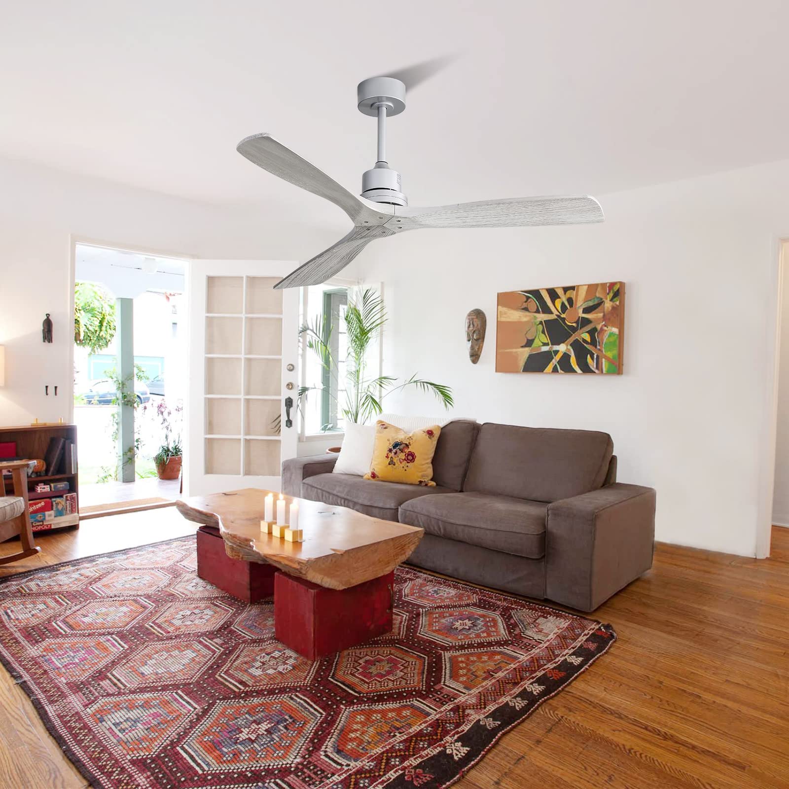52 Inch Modern Solid Wood Ceiling Fan with Remote - 5000CFM High Airflow, Quiet DC Motor, 6 Speeds & Timer - White ETL Certified - Perfect for Bedroom, Living Room & Office Spaces