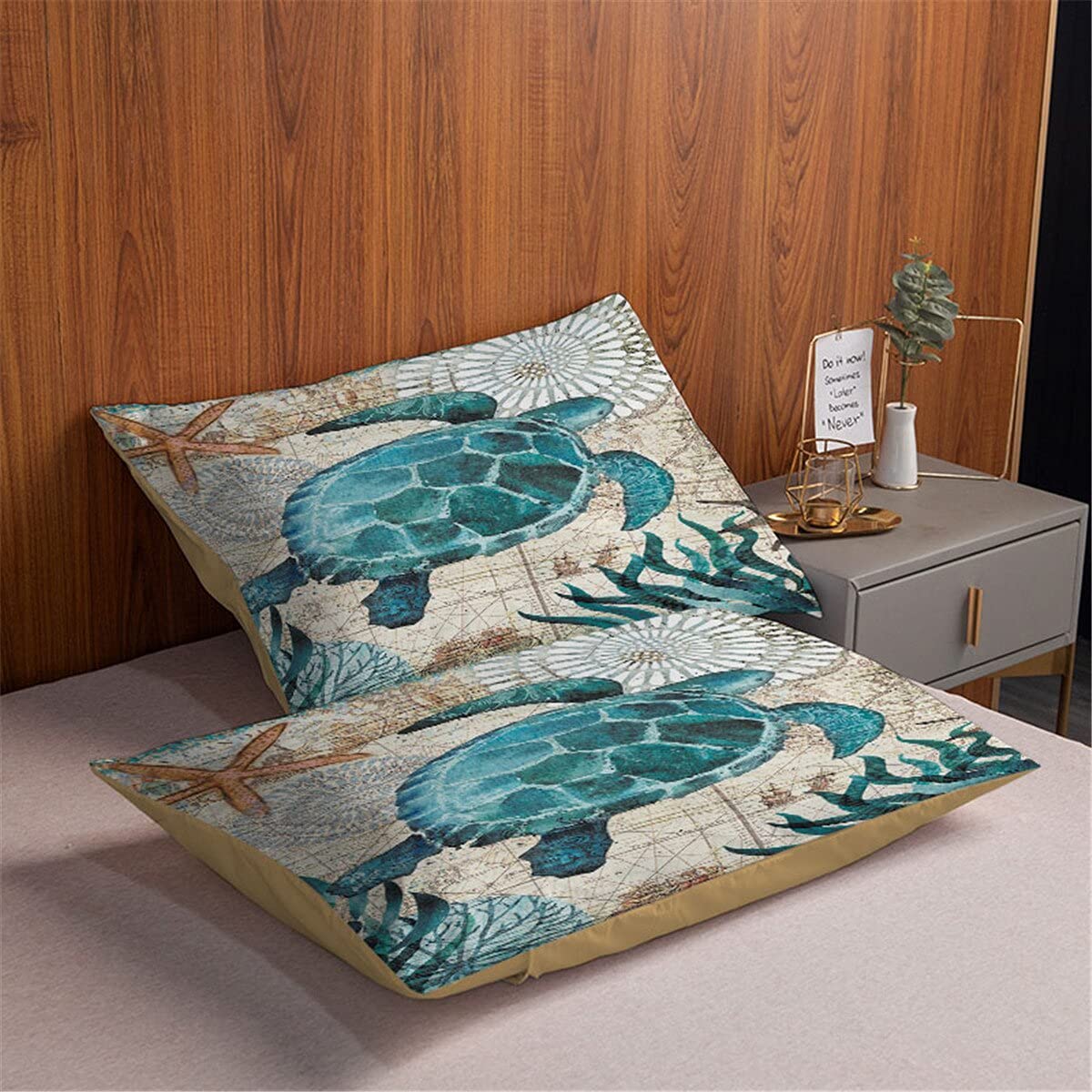 MUSOLEI Ocean Themed Comforter Set - Soft Sea Turtle Printed Bedding for Teen Boys & Girls - Turquoise Mediterranean Style Quilt Set - Twin Size - Perfect for Kids' Bedrooms, Beach Themed Decor & Cozy Sleep