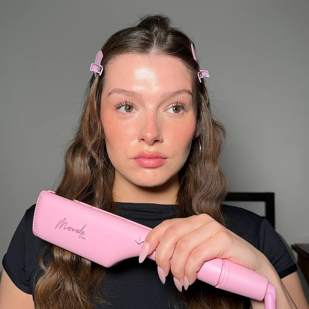 Mermade Hair Pink Double Waver - Professional 2-in-1 Curling Iron for Beach Waves & Loose Curls | Perfect for Parties, Weddings & Everyday Styling