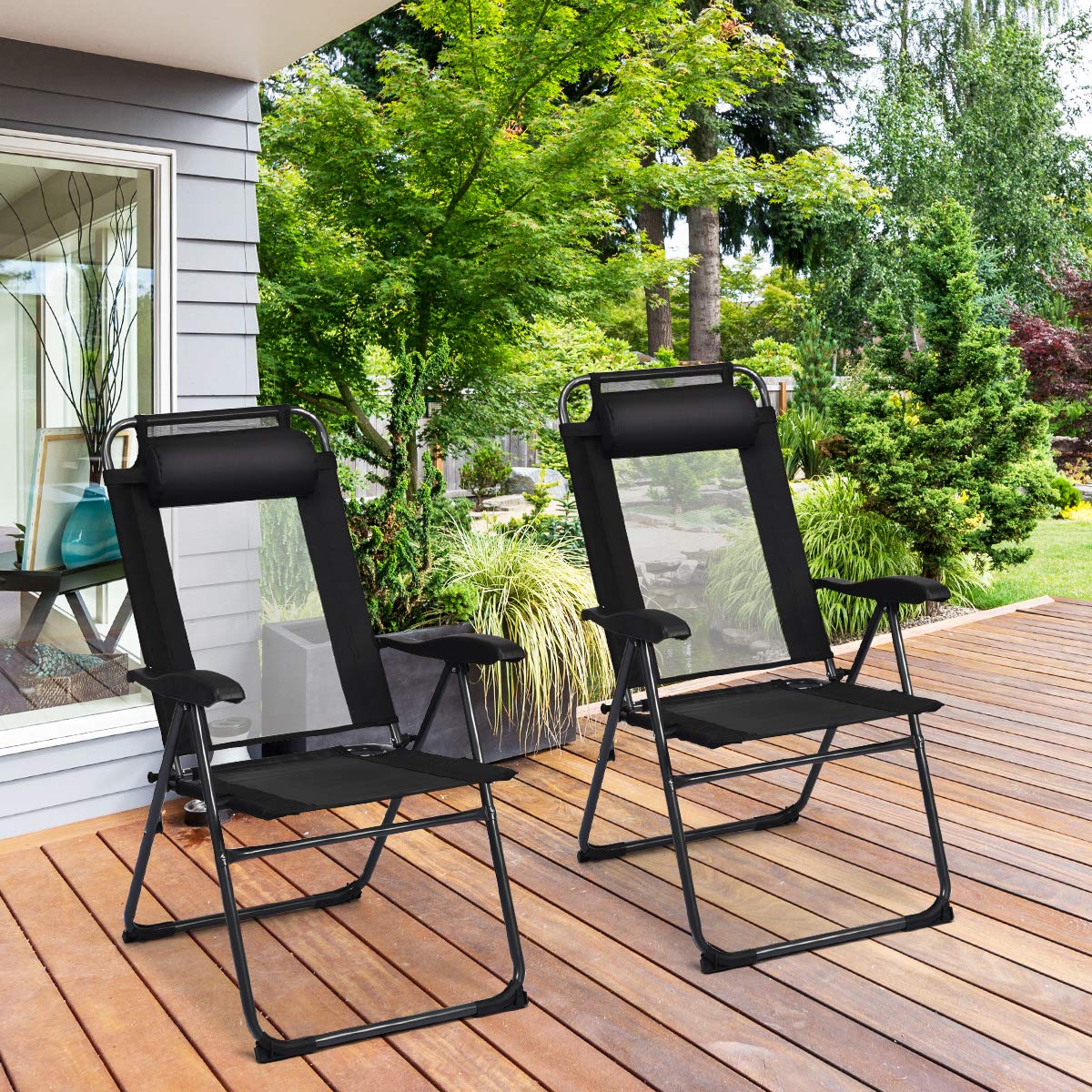 Giantex Set of 4 Folding Patio Dining Chairs - 7-Level Adjustable Backrest, 300 lbs Weight Capacity, Durable Metal Frame for Outdoor, Garden, Poolside & Camping Use