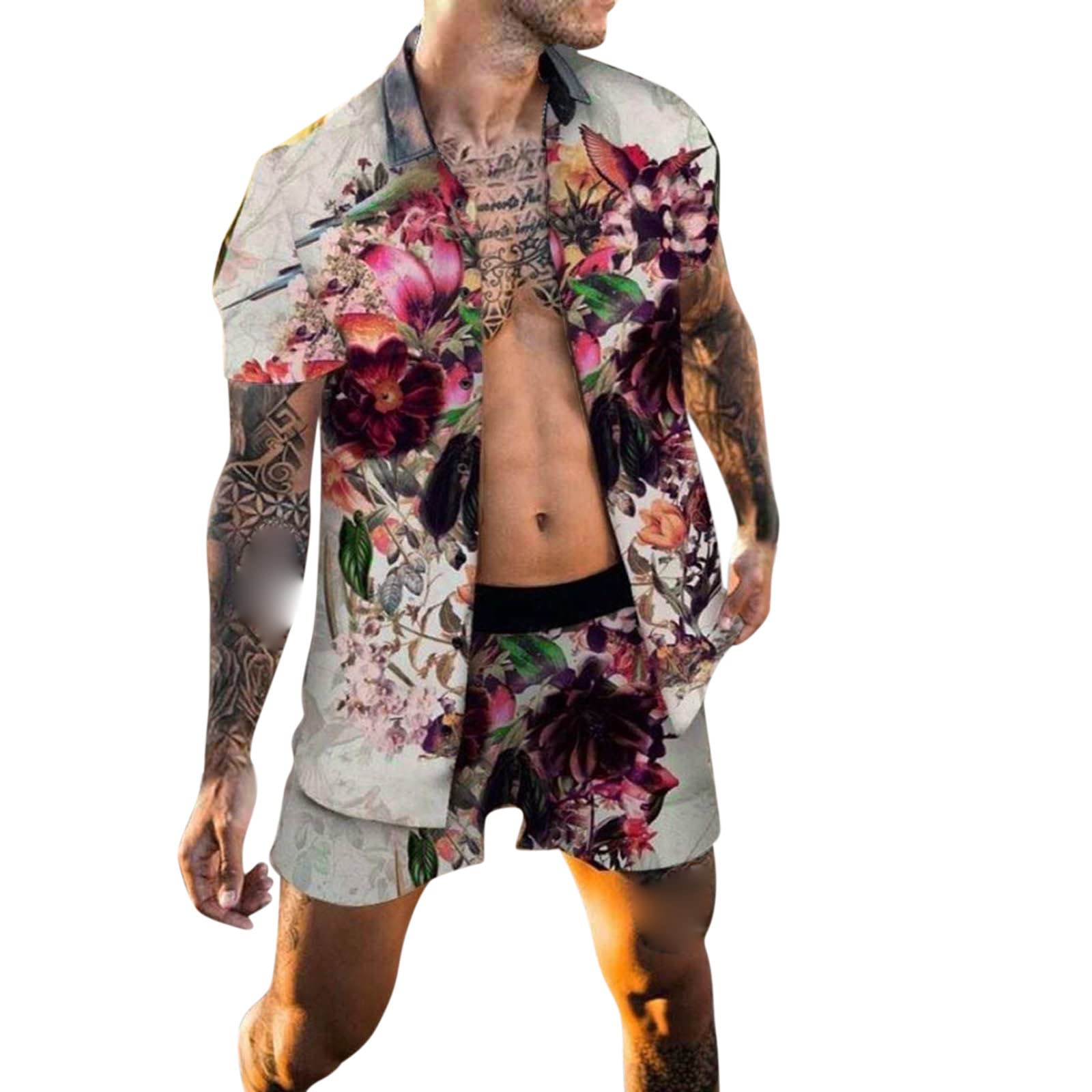 Men's 2-Piece Short Sleeve Shirt & Shorts Set - Summer Beach Printed Outfit, Casual Suit for Men | Perfect for Vacation, Pool Party & Outdoor Activities