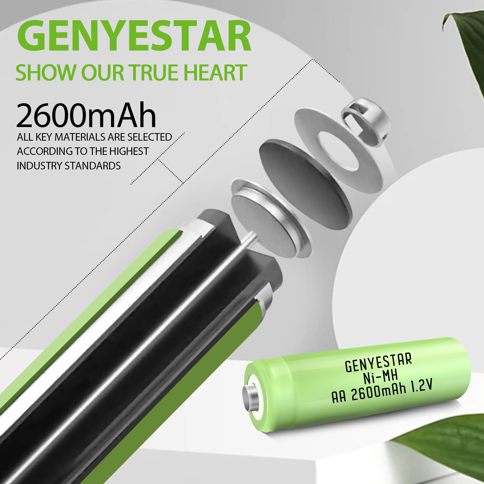 GENYESTAR Rechargeable AA Batteries 8 Pack - 2600mAh NiMH 1.2V High Capacity Double A Batteries, Pre-Charged & Low Self Discharge - Perfect for Household Devices, Clocks, Toys, Cameras, and Remote Controls