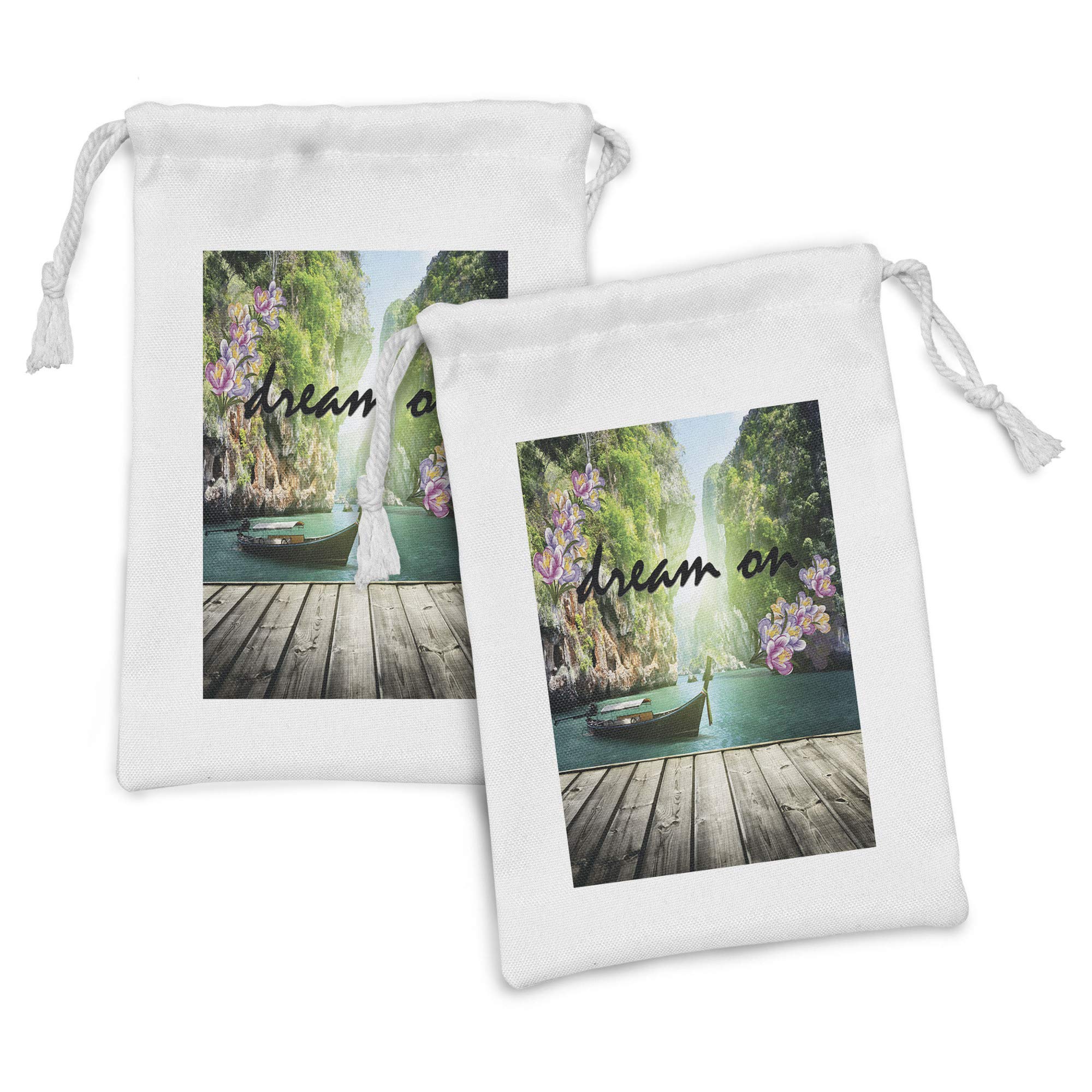 Ambesonne 2-Pack Floral Dream Fabric Pouches with Drawstring - 9