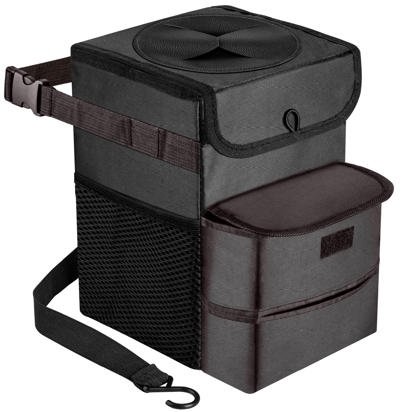 Foldable Leakproof 3 Gallon Car Trash Can - Portable Auto Garbage Bin for Road Trips, Commuting & Travel (Black)