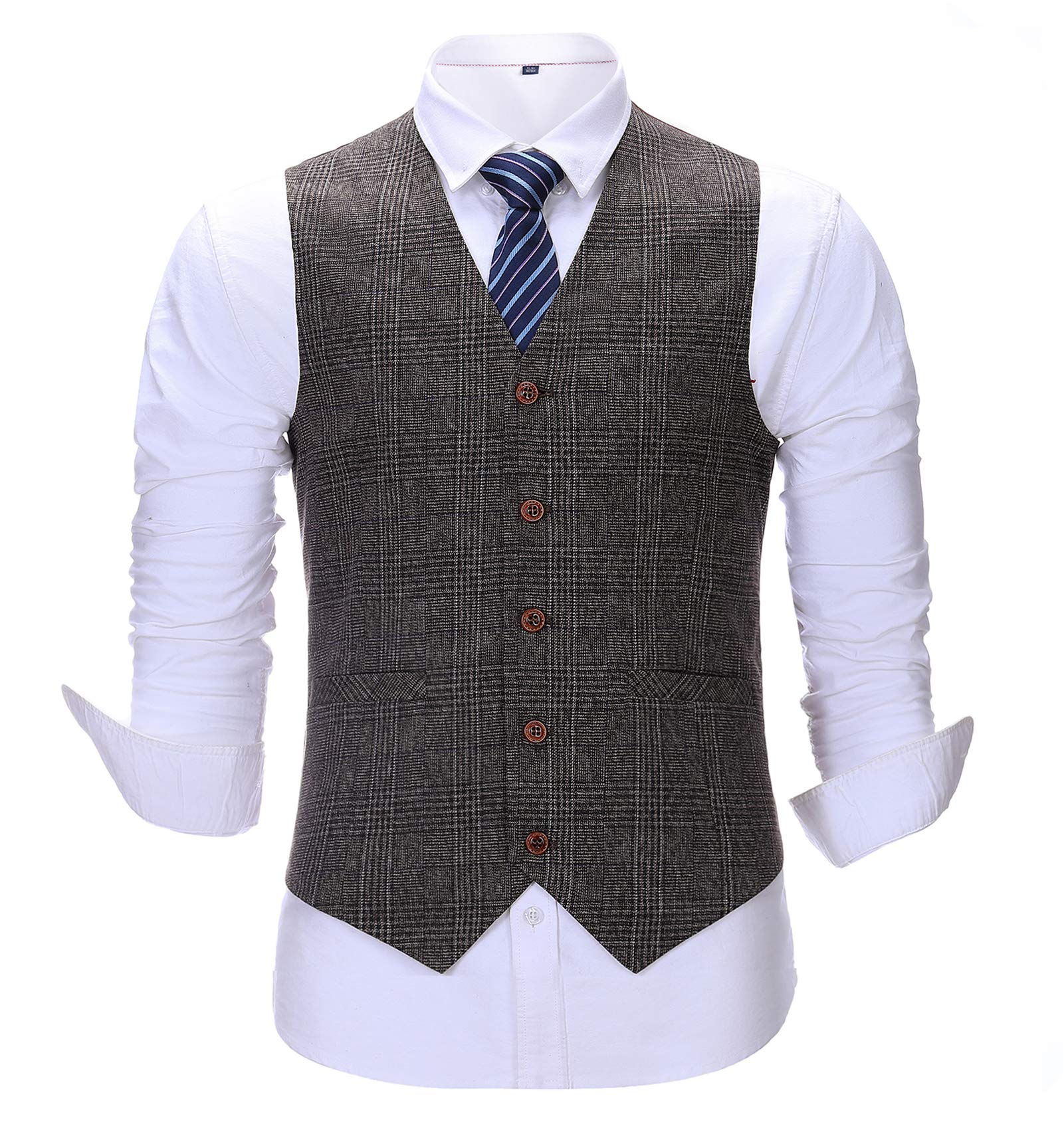 Men's Slim Fit 3-Piece Plaid Wool Suit Set - Blazer, Vest & Pants for Wedding, Groomsmen & Formal Occasions | Perfect for Business Meetings, Prom & Special Events