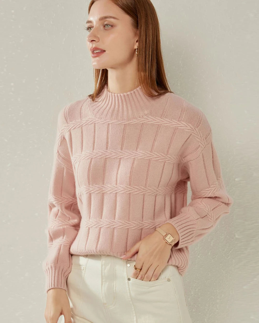 Luxury Textured Mock Neck Cashmere Sweater for Women - Soft & Warm Winter Pullover - Perfect for Office, Date Night & Holiday Outfits