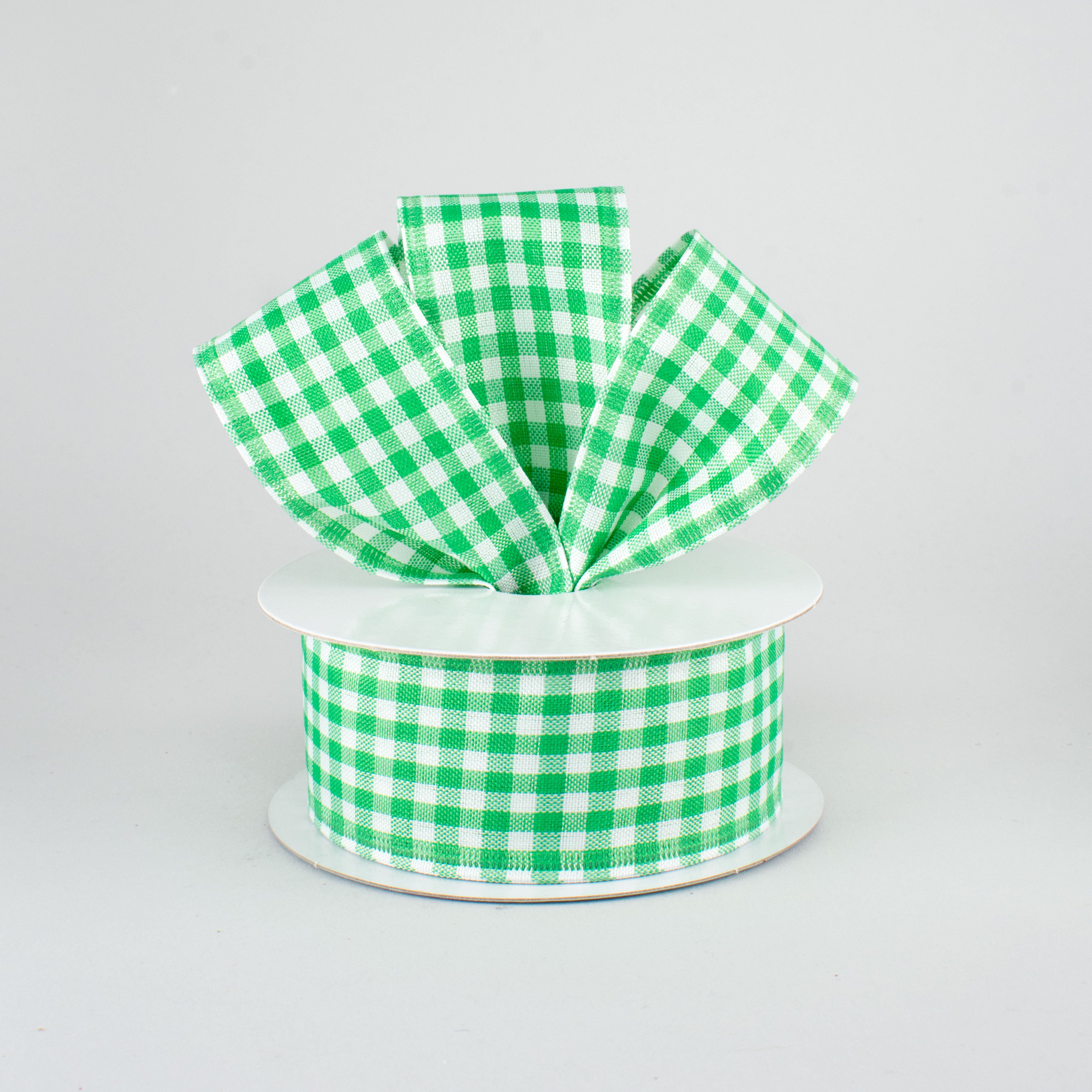 1.5 Inch Gingham Check Wired Ribbon - Emerald Green & White (10 Yards) - Perfect for Gift Wrapping, DIY Crafts, Wedding Decorations and Party Favors