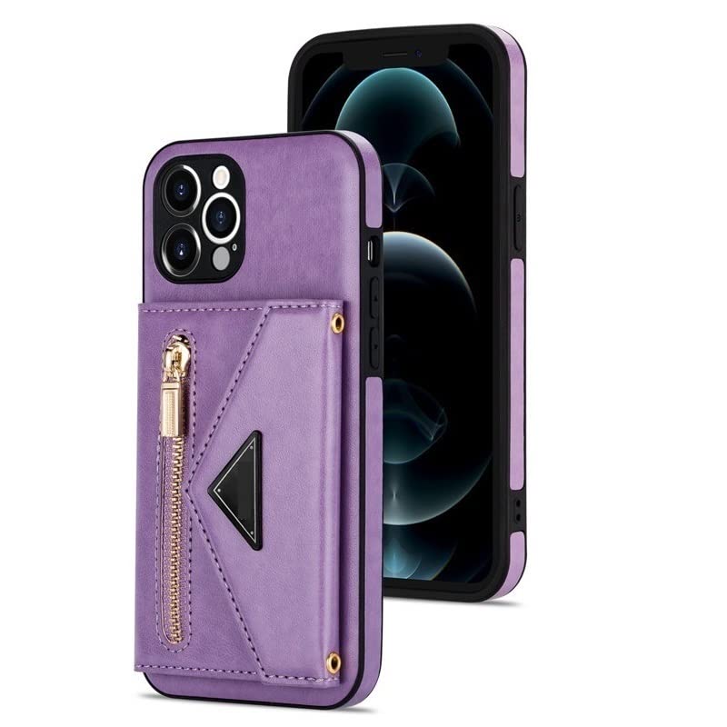 Leather Zipper Wallet Phone Case for iPhone 13 12 11 Pro Max X XS XR 8 7 6 6S Plus SE 2020 - RFID Blocking Card Holder & Purse Cover (Purple, iPhone 13 Pro Max) | Perfect for Travel, Shopping & Everyday Use