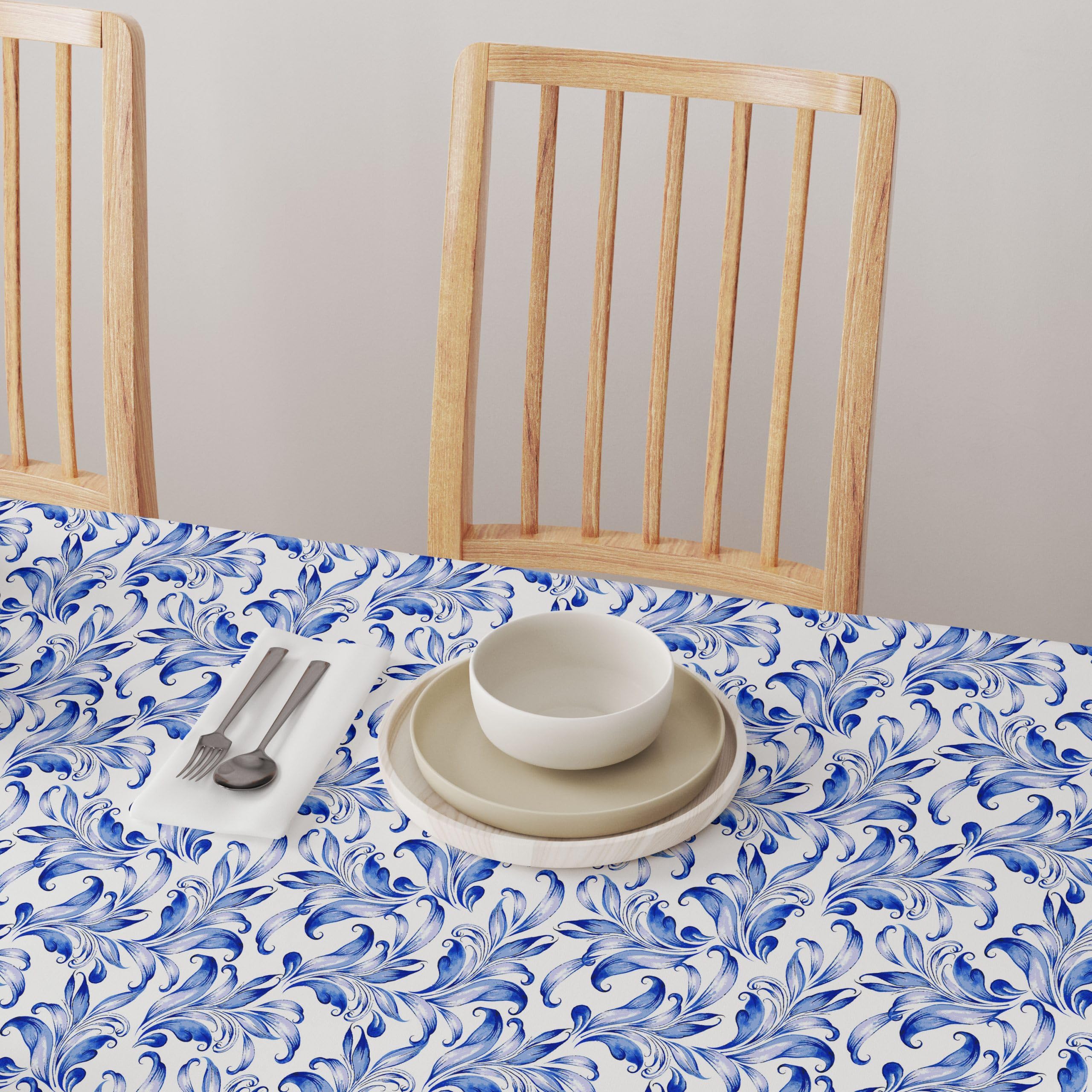 Blue Traditional Leaves Round Tablecloth 108