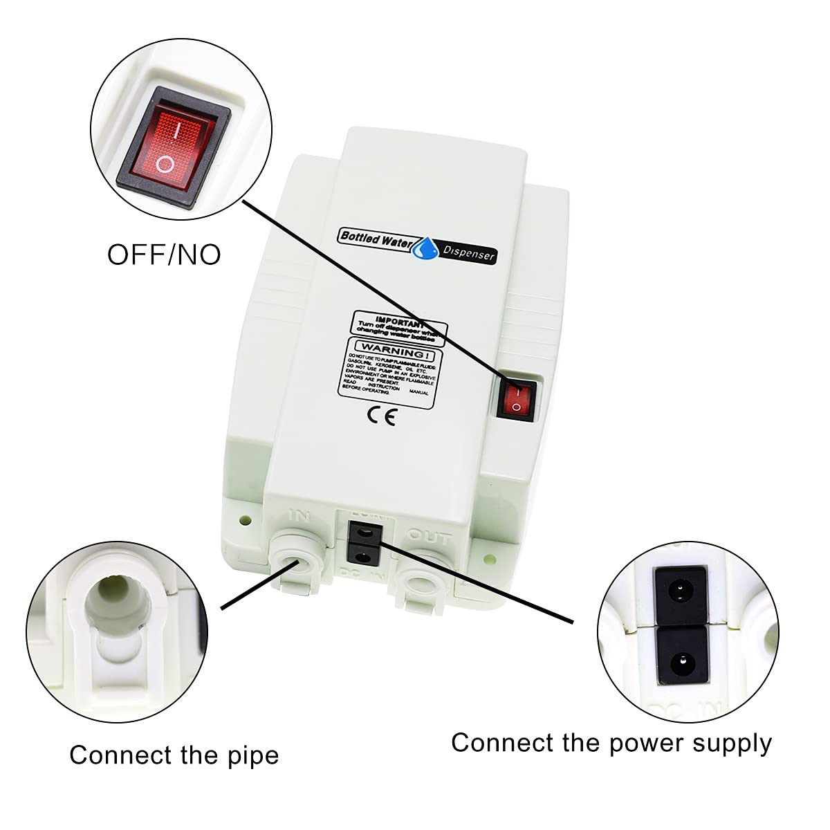 25W Electric Bottled Water Pump System - 2.5L Flow Rate, Double-Tube Design for 5 Gallon Bottles | Perfect for Coffee Makers, Refrigerators, Ice Makers & Faucets | Home, Office & RV Water Dispensing Solution