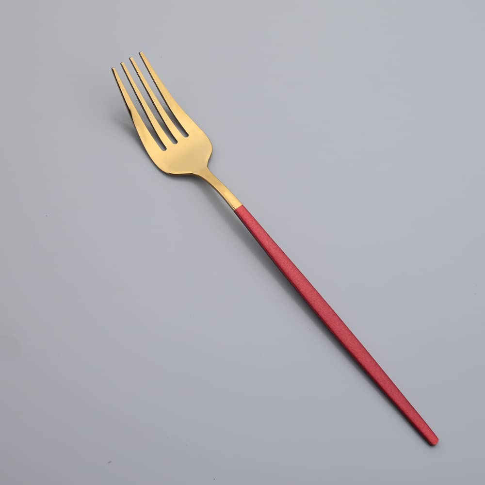 Premium 18/10 Stainless Steel Flatware Set - 6 Piece Mirror Finish Red Gold Dessert & Steak Knives (7.87